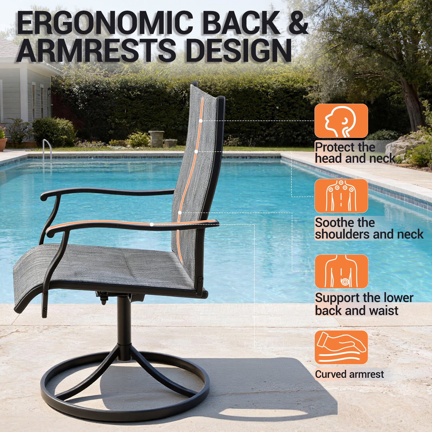 DELMANGO Patio Swivel Chairs Set of 4, Outdoor Dining Chairs High Back, All-Weather Textilene Swivel Rocker Chair for Lawn Porch Garden, Gray