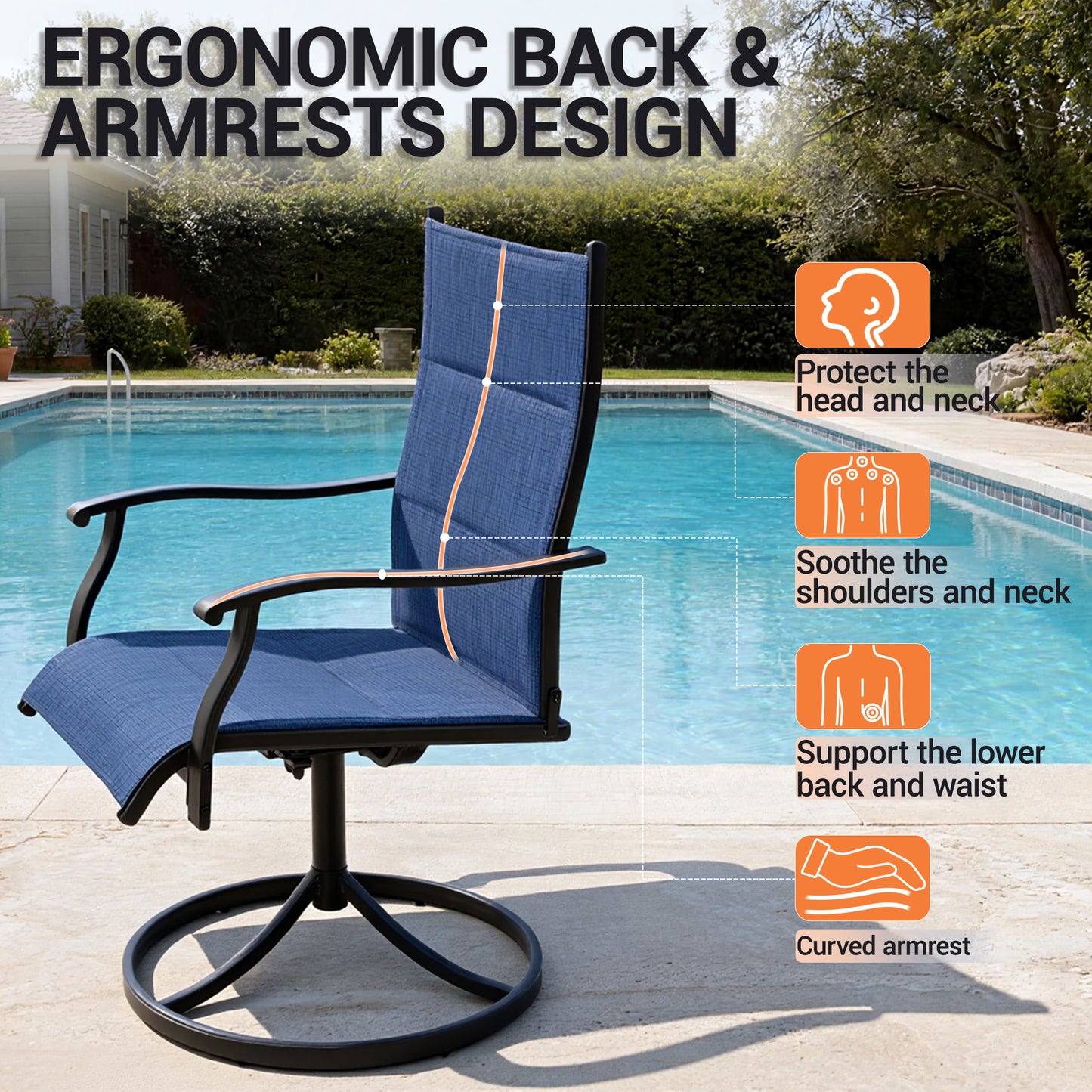 DELMANGO Patio Swivel Chairs Set of 4, Outdoor Dining Chairs High Back, All-Weather Textilene Swivel Rocker Chair for Lawn Porch Garden, Blue
