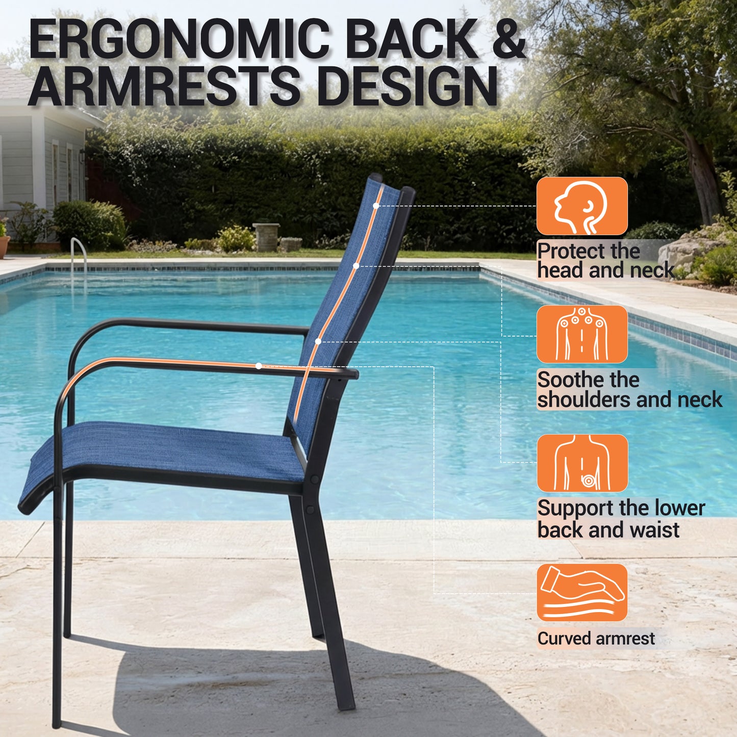 DELMANGO Patio Chairs Set of 4, Outdoor Dining Chairs High Back, All-Weather Padded Textilene Dining Chair for Lawn Porch Garden, Blue(Set of 4)