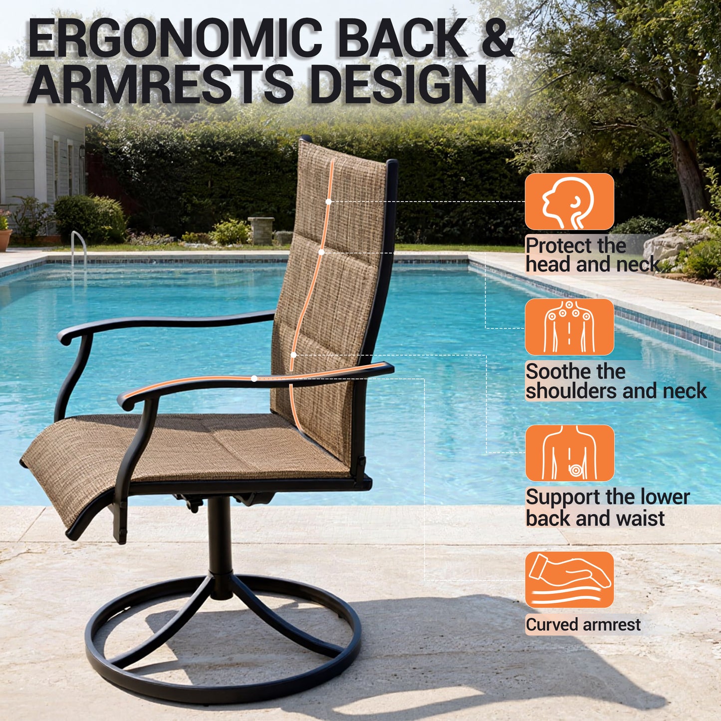 DELMANGO Patio Swivel Chairs Set of 4, Outdoor Dining Chairs High Back, All-Weather Textilene Swivel Rocker Chair for Lawn Porch Garden, Brown