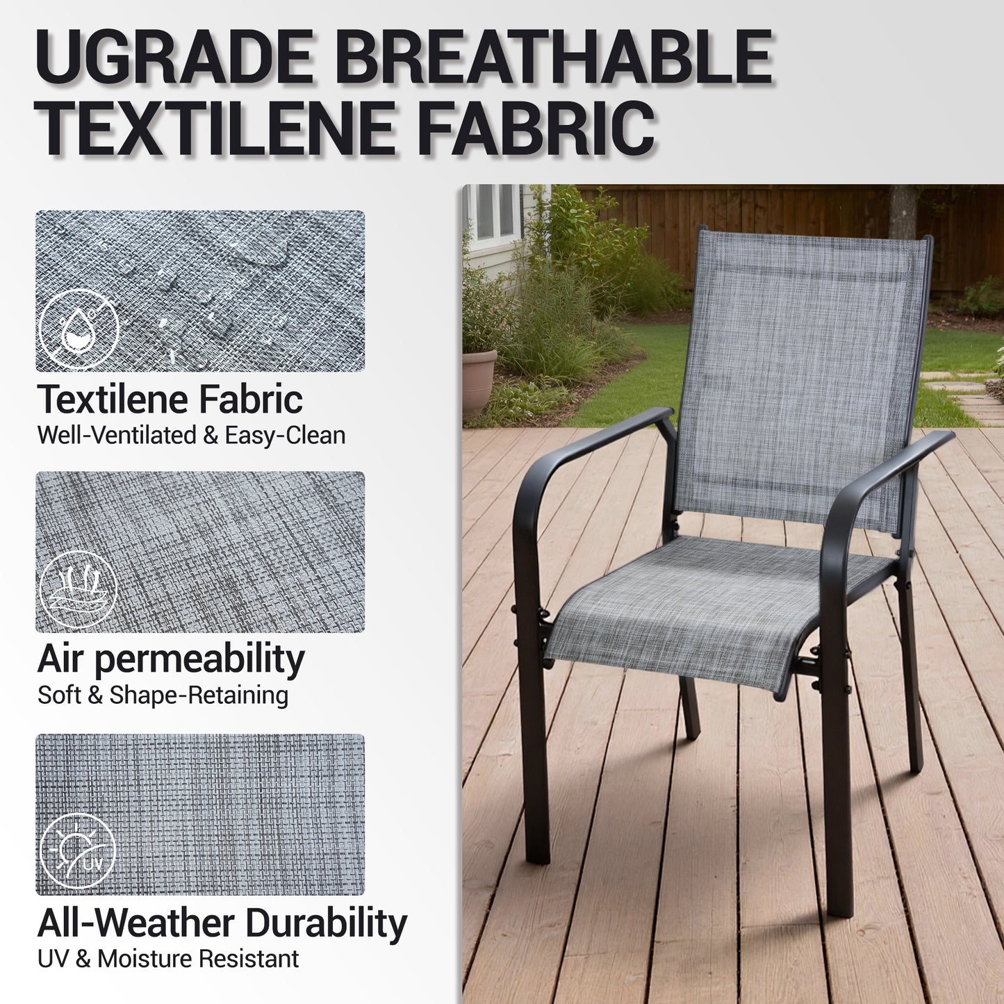 DELMANGO Patio Chairs Set of 4, Outdoor Dining Chairs High Back, All-Weather Padded Textilene Dining Chair for Lawn Porch Garden, Gray(Set of 4)