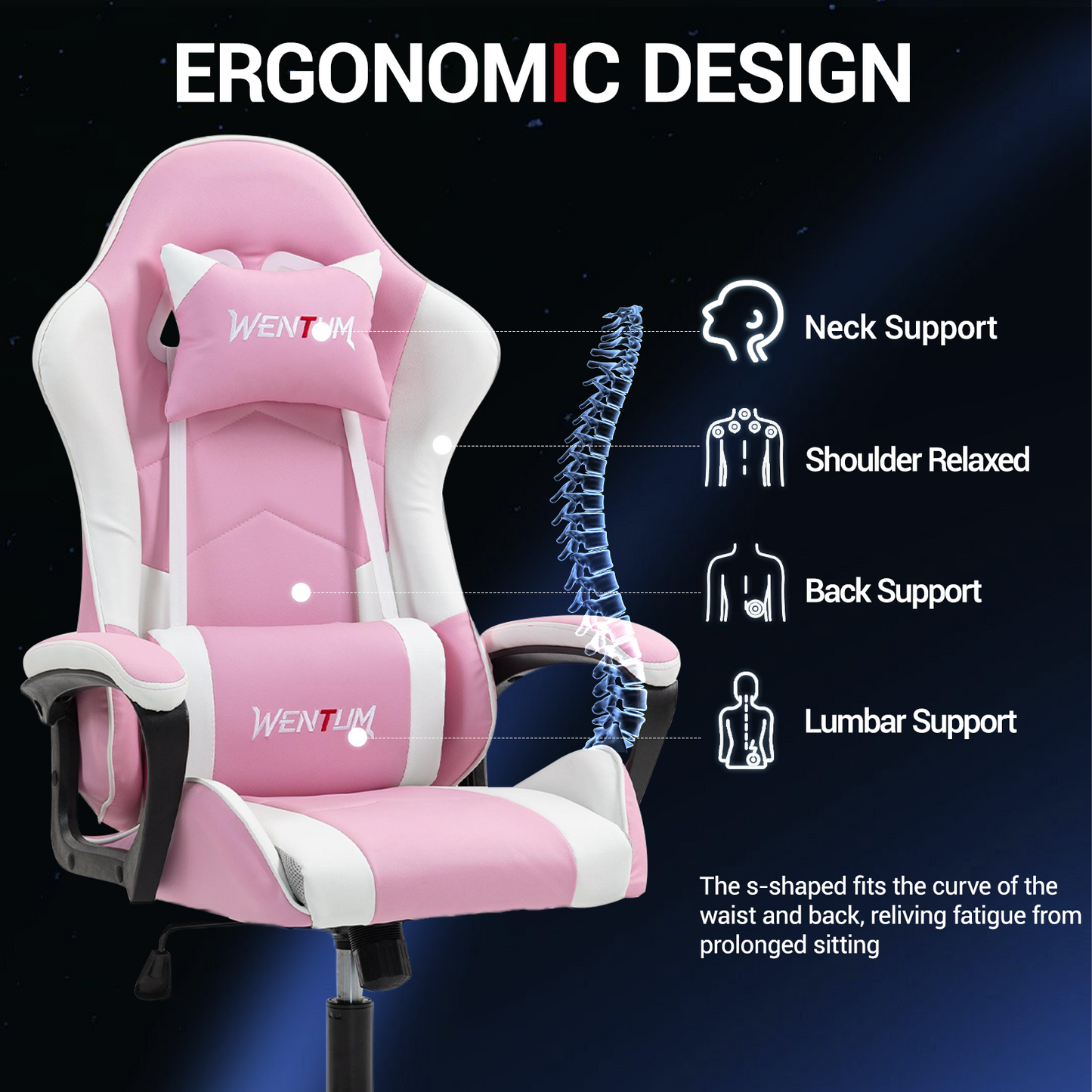 DELMANGO Ergonomic Gaming Chair, Racing Style Office Computer Desk Chair, Swivel PU Leather PC Gamer Chair, Pink