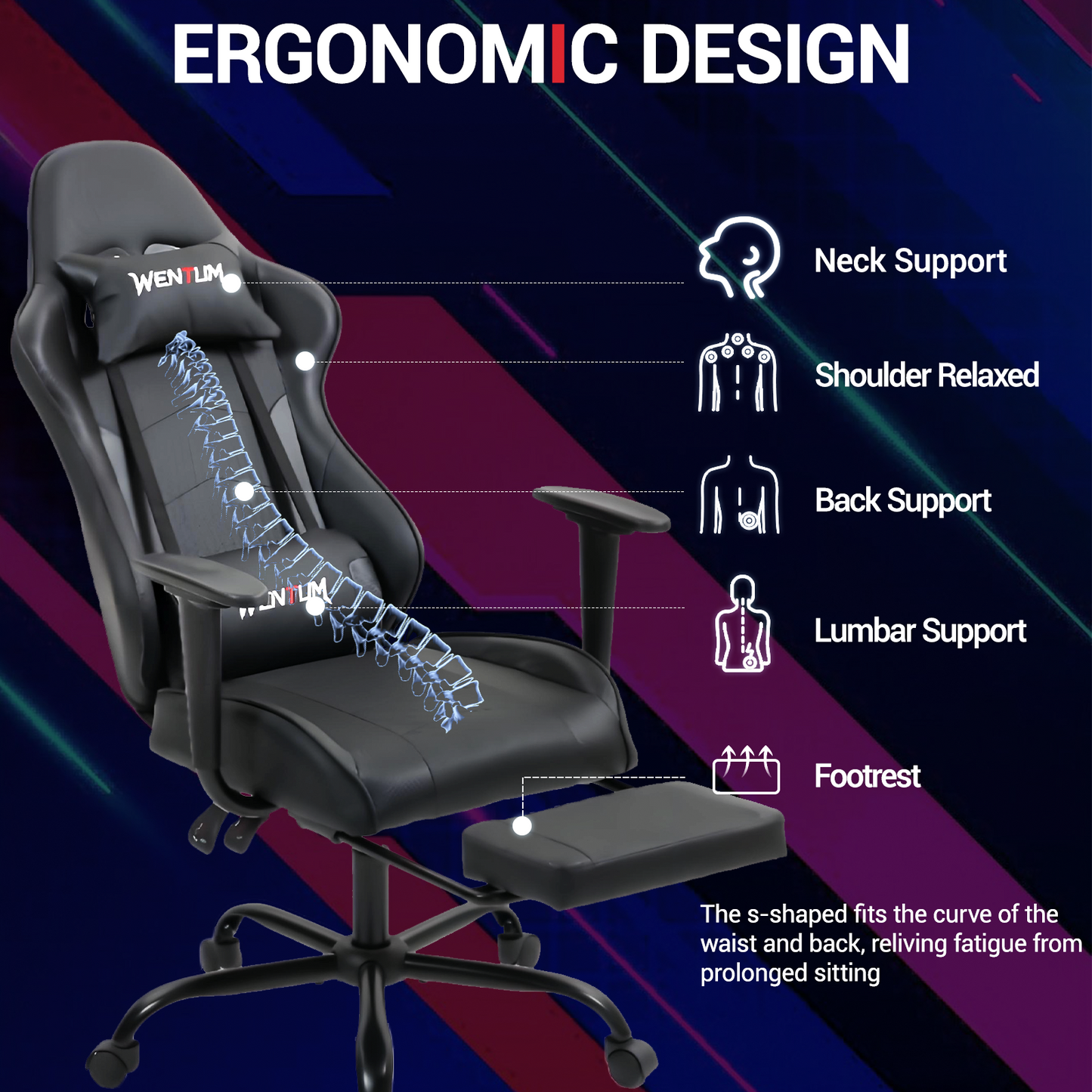 DELMANGO Massage Gaming Chair with Recline and Footrest, Racing Style PU Leather Office Desk Chair with Head Pillow for Adults, Black