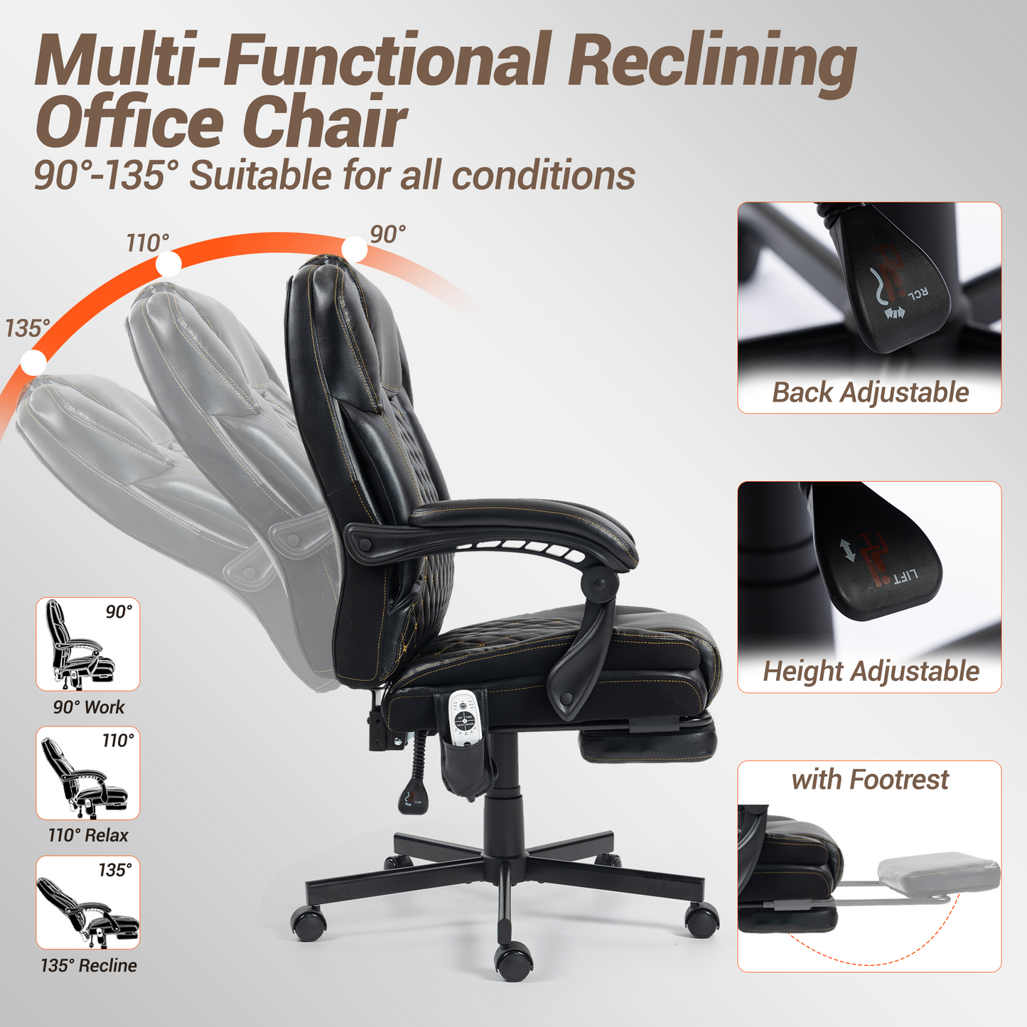 DELMANGO Massage Office Chair with Footrest, 6-Point Vibration Heating Executive Desk Chair, Ergonomic Home Office Chair, Black