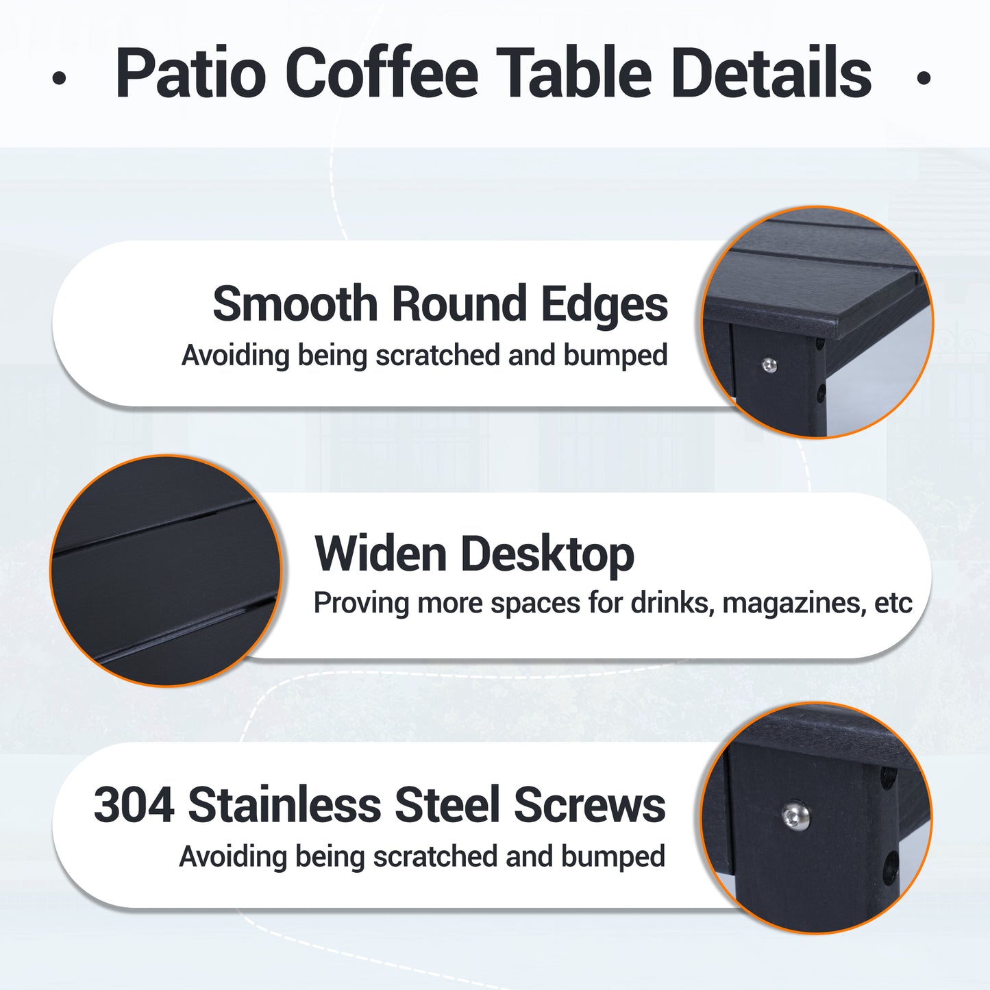 DELMANGO Outdoor HDPE Coffee Table Black