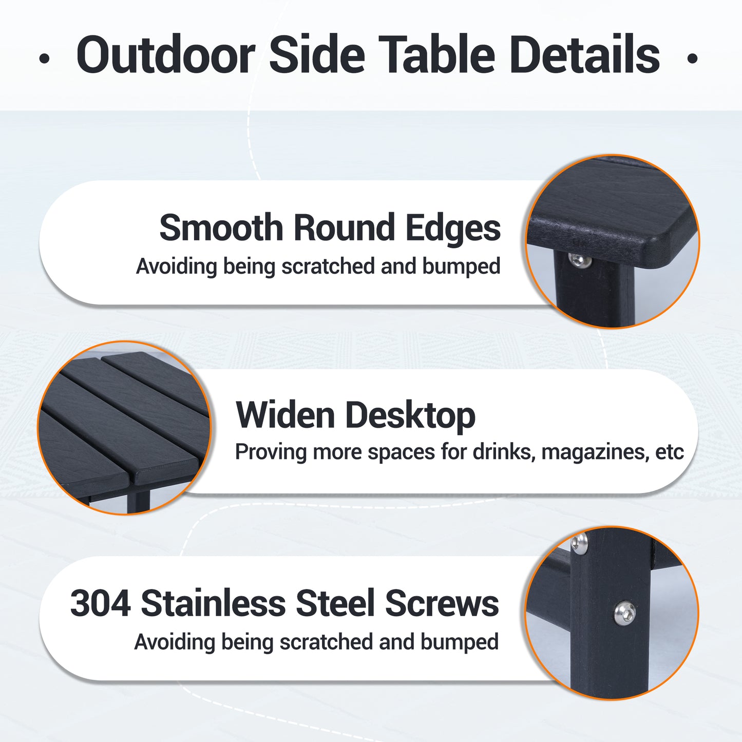 DELMANGO HDPE Outdoor Side Table - All Weather Performance Patio Side Table, Waterproof Small Outdoor End Table for Patio, Garden, Lawn, Pool, Balcony, Living Room Black