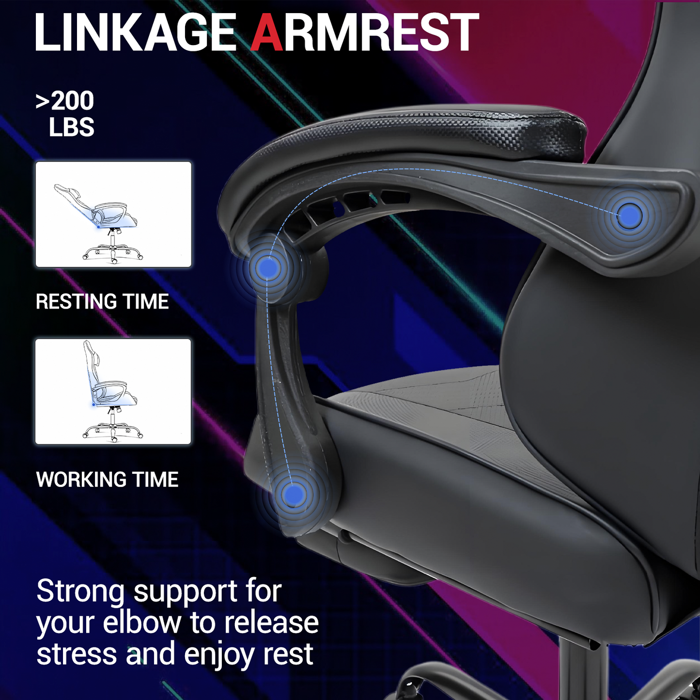 DELMANGO Ergonomic Reclining Gaming Chair with Linkage Armrests & Footrest, Racing Style Office Chair, PU Leather Computer Desk Chair, Black
