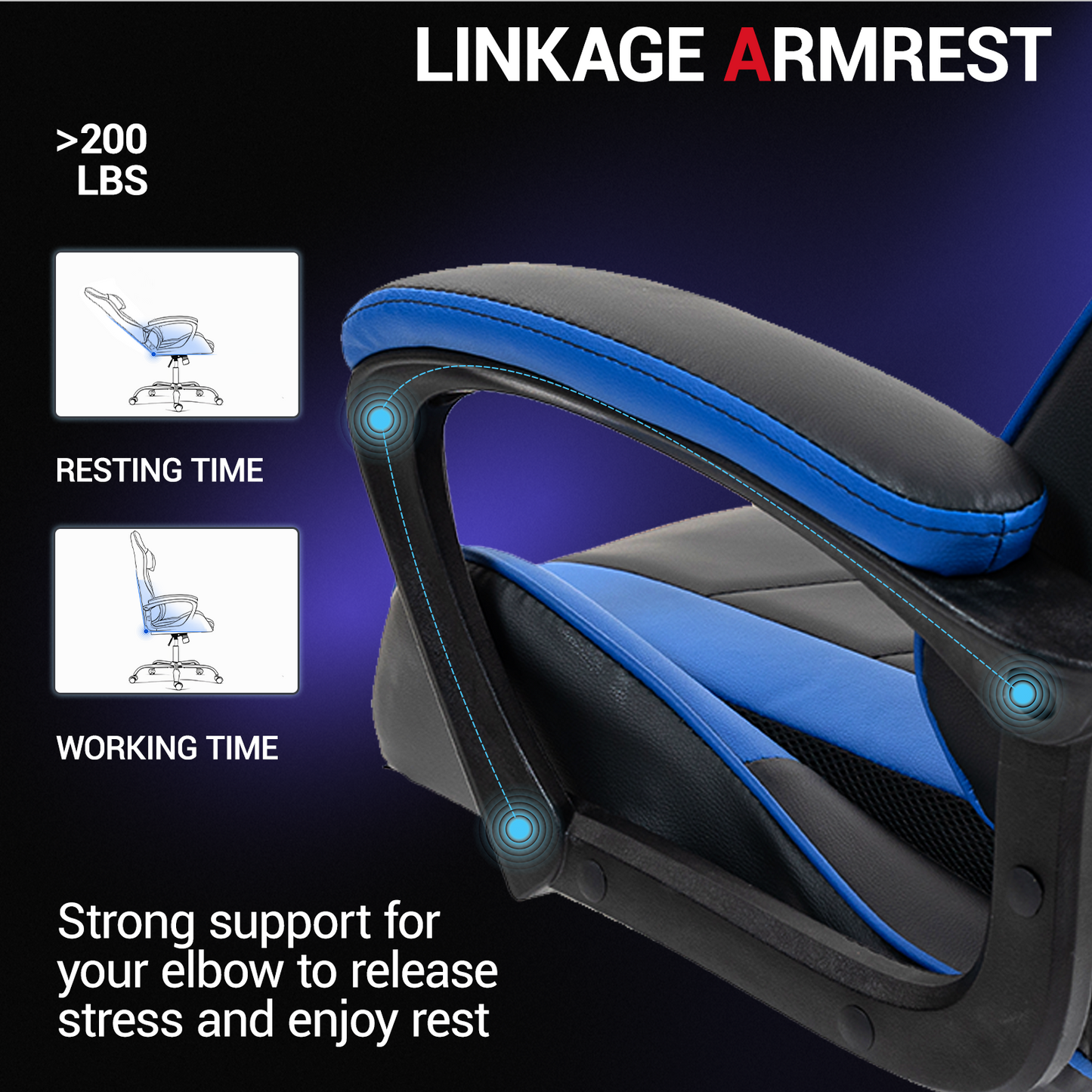 DELMANGO Ergonomic Gaming Chair, Racing Style Office Computer Desk Chair, Swivel PU Leather PC Gamer Chair, Blue