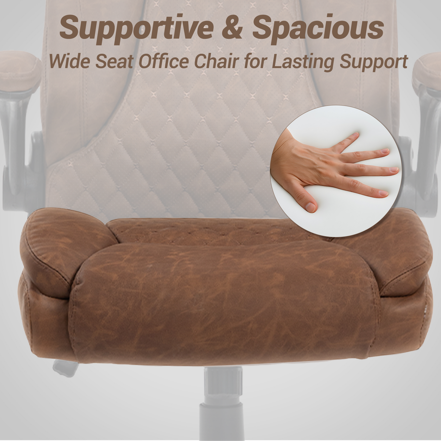 DELMANGO High-Back Executive Office Chair, Ergonomic Computer Desk Chair with Rocking Feature, PU Leather, Flip-Up Armrests and Lumbar Support, Brown