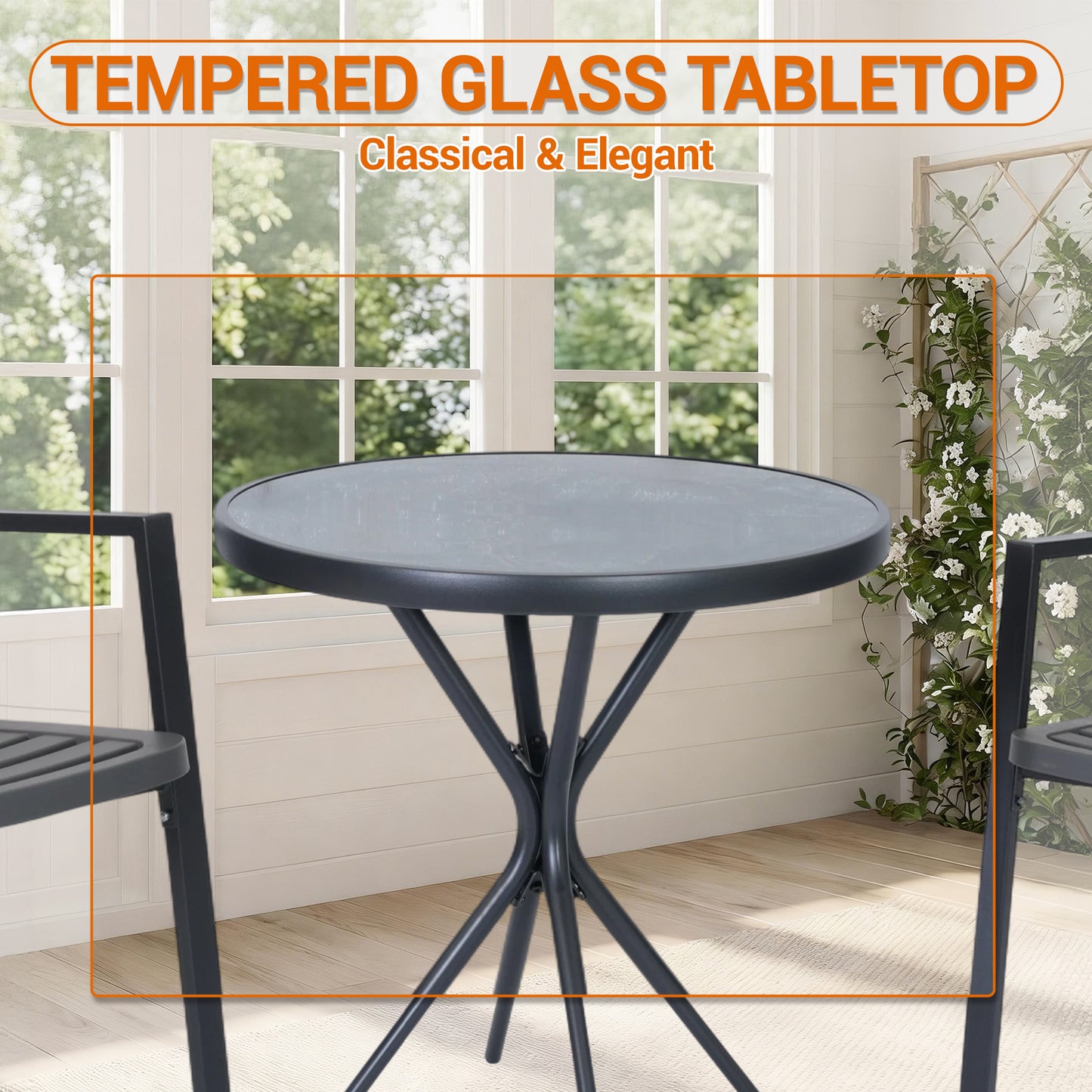 DELMANGO 3 Pieces Bistro Table and Chairs, Waterproof Patio Furniture Set, All-Weather Outdoor Table and Chairs, Balcony Furniture for Porch, Yard, Garden, Grey