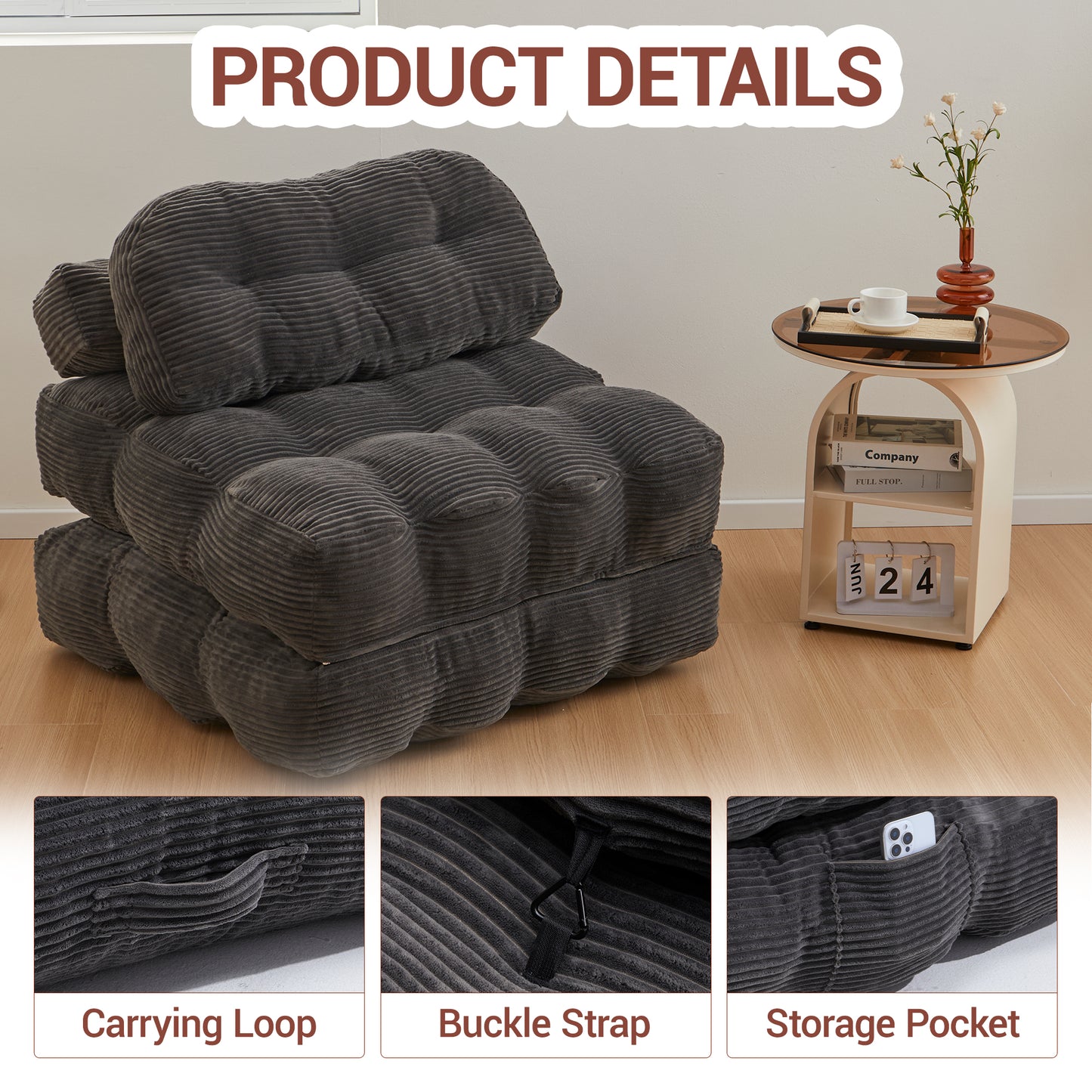 Delmango Folding Sofa Bed Convertible Futon Couch with Pillow for Adults and Kids Gray