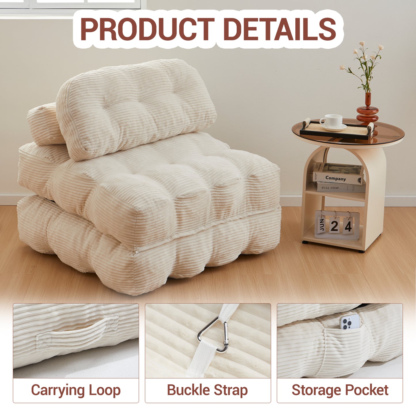 Delmango Folding Sofa Bed Convertible Futon Couch with Pillow for Adults and Kid Beige