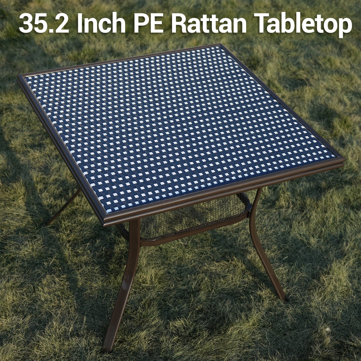 DELMANGO Square Outdoor Bistro Table with Matal Frame and Adjustable Foot Pads for Garden Balcony, Blue/White