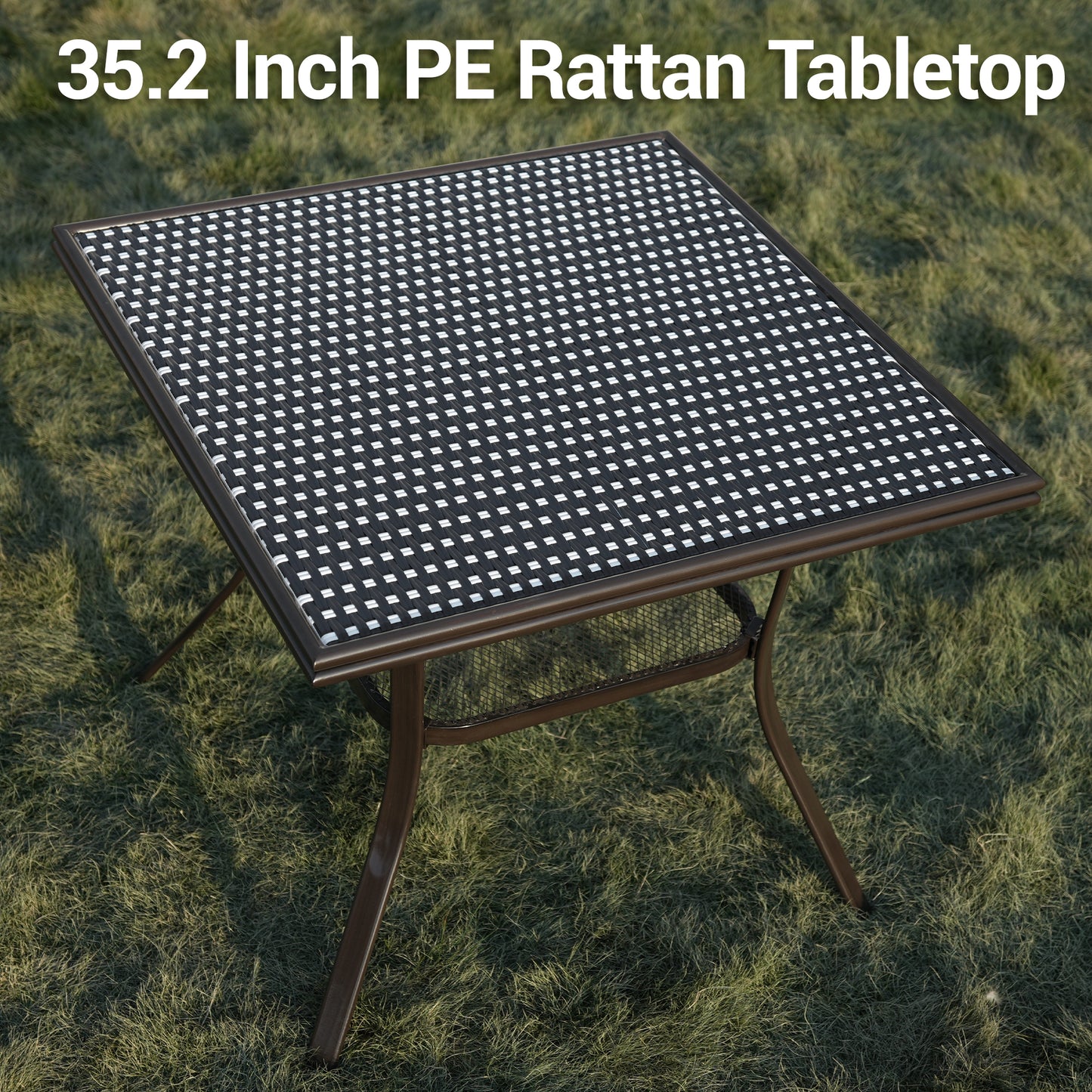 DELMANGO Square Outdoor Bistro Table with Matal Frame and Adjustable Foot Pads for Garden Balcony, Black/White