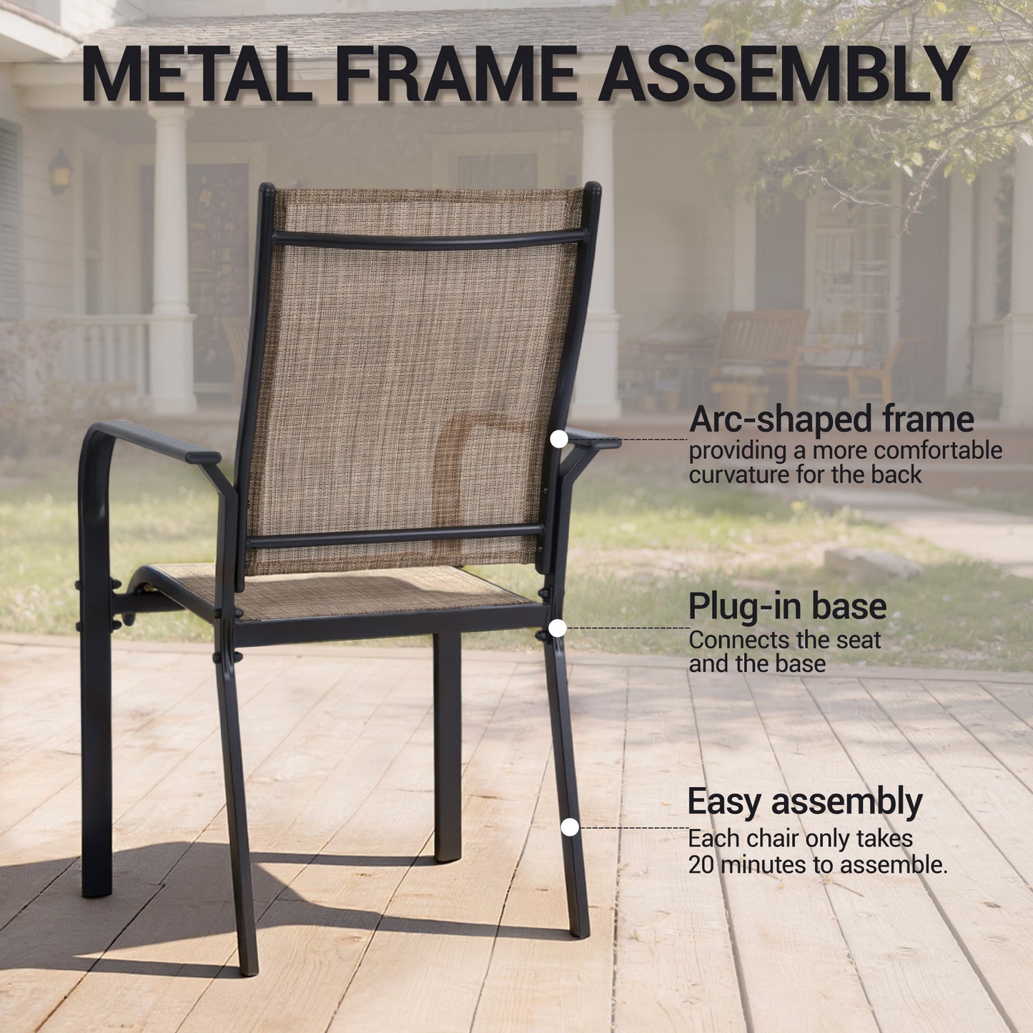 DELMANGO Patio Chairs Set of 4, Outdoor Dining Chairs High Back, All-Weather Padded Textilene Dining Chair for Lawn Porch Garden, Brown(Set of 4)