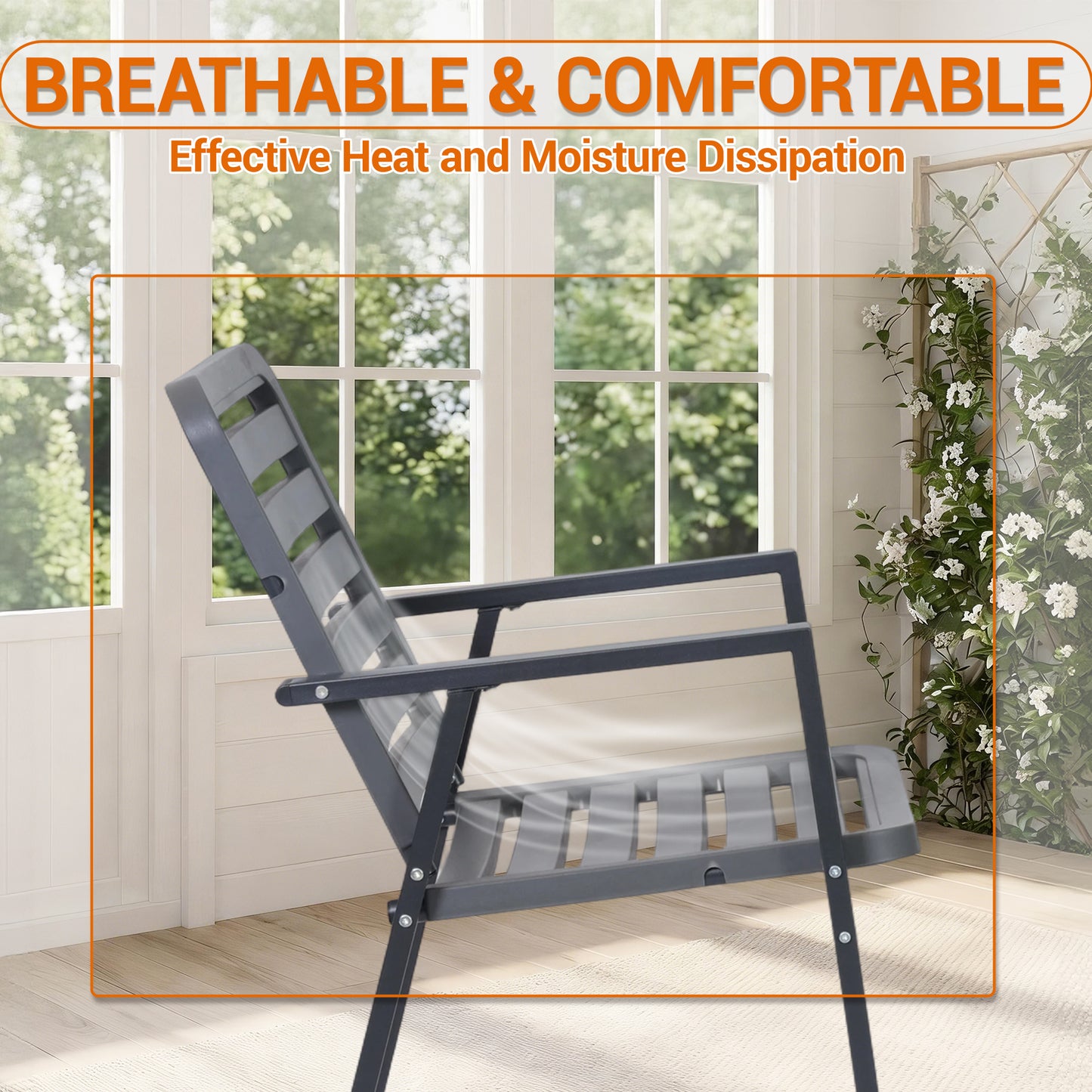 DELMANGO Outdoor Dining Chairs Set of 2, All-Weather PP-Patio Chairs, Metal Frame Outdoor Chairs, Waterproof Restaurant Chairs for Front Porch, Balcony Chairs for Backyard Garden, Grey