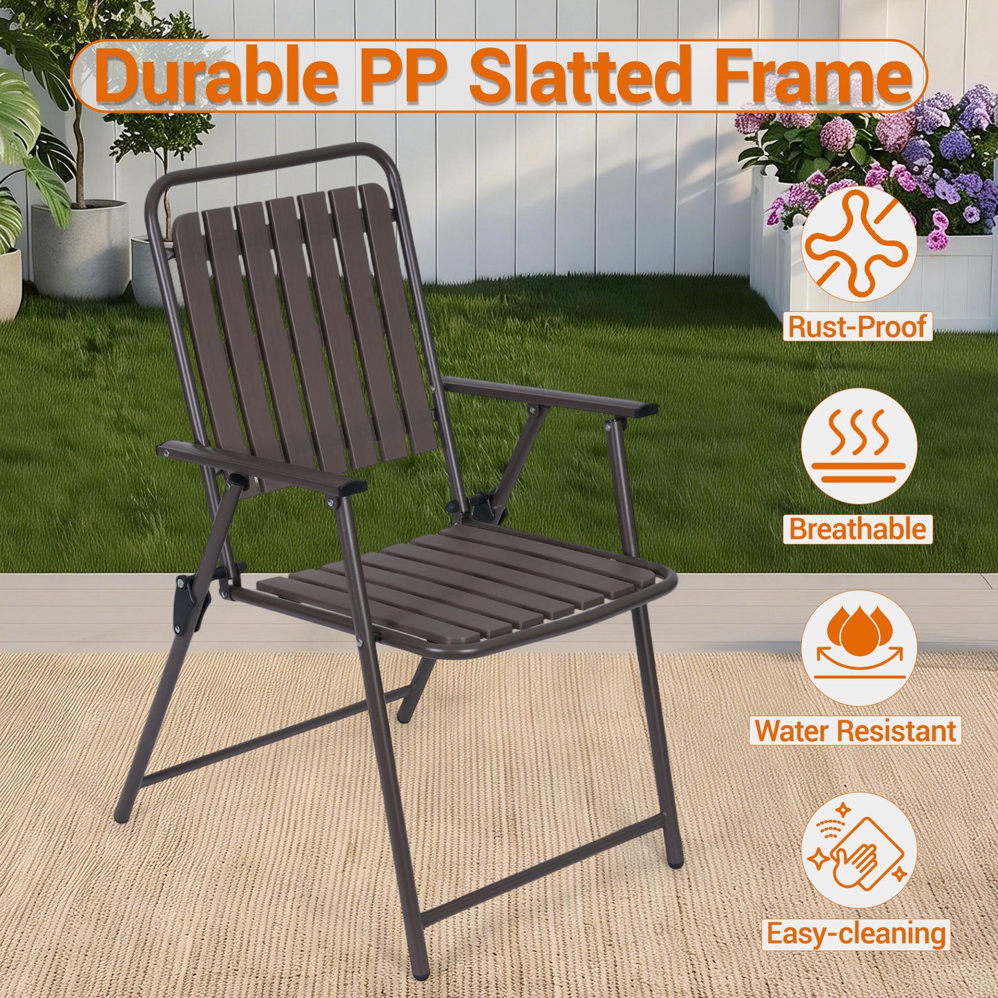 DELMANGO 3 Pieces Patio Furniture Set, Bistro Table and Foldable Chairs, Waterproof Patio Furniture Folding Set, All-Weather outdoor table and chairs, Balcony Furniture for Porch, Yard, Garden, Brown