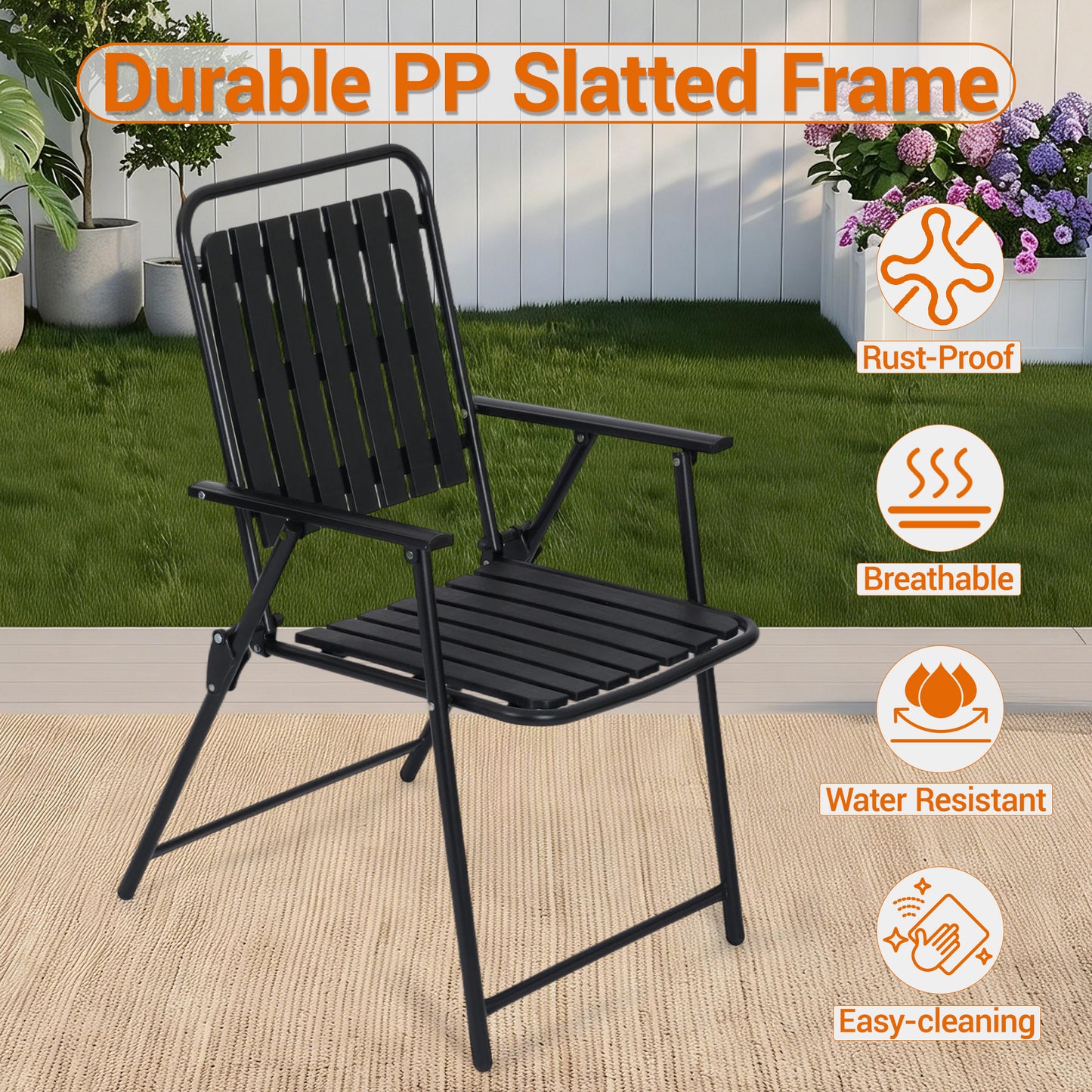 DELMANGO 3 Pieces Patio Furniture Set, Bistro Table and Foldable Chairs, Waterproof Patio Furniture Folding Set, All-Weather outdoor table and chairs, Balcony Furniture for Porch, Yard, Garden, Black