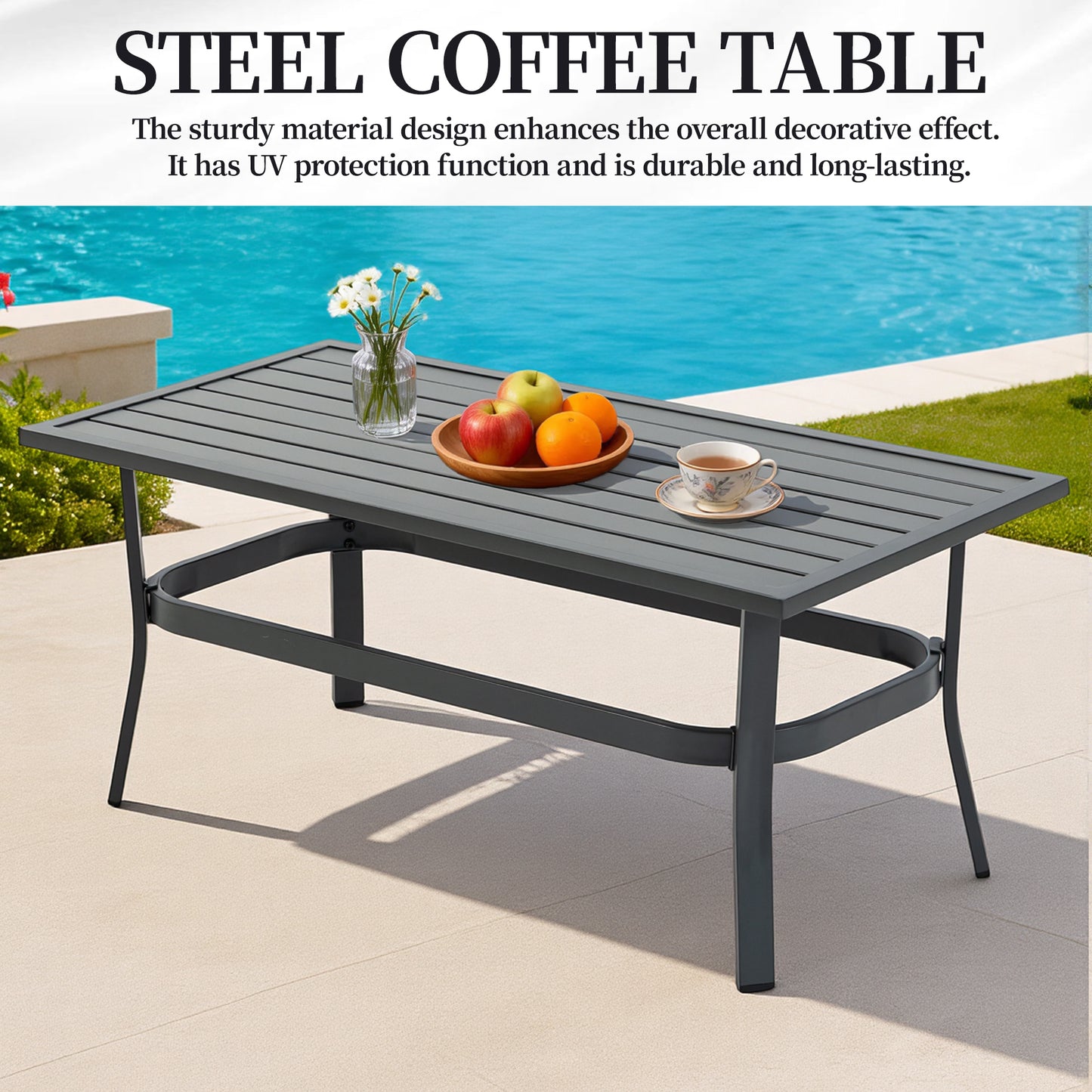 DELMANGO Outdoor Patio Furniture Set, 5 Pieces Metal Modern Outside Sectional Conversation Lawn Furniture with Coffee Table & Washable Thick Cushions,Seating Sofa for Garden,Backyard,Porch,Grey