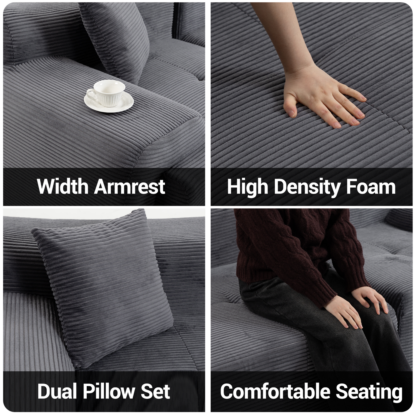 DELMANGO Cloud Sectional Couch 2 Seats, Extra Deep Loveseat for Living Room Gray