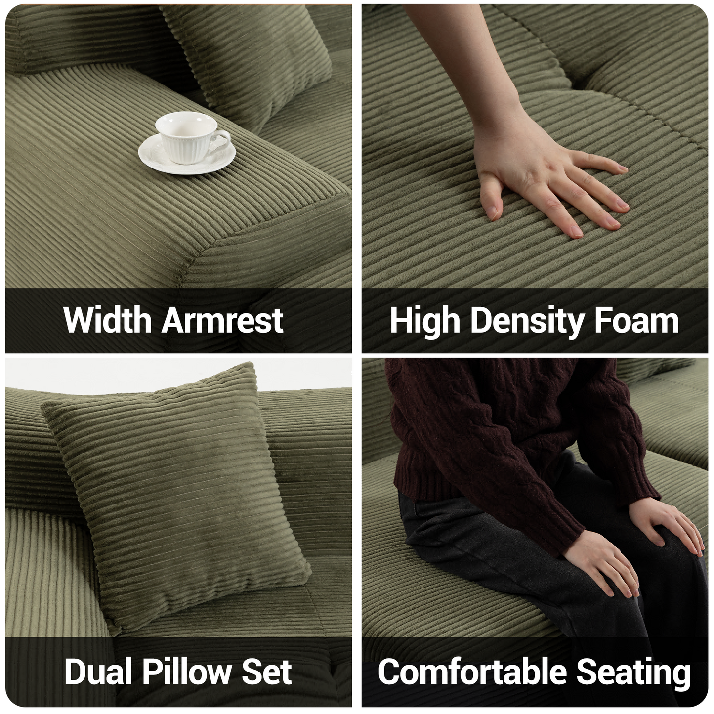 DELMANGO Cloud Sectional Couch 2 Seats, Extra Deep Loveseat for Living Room Green