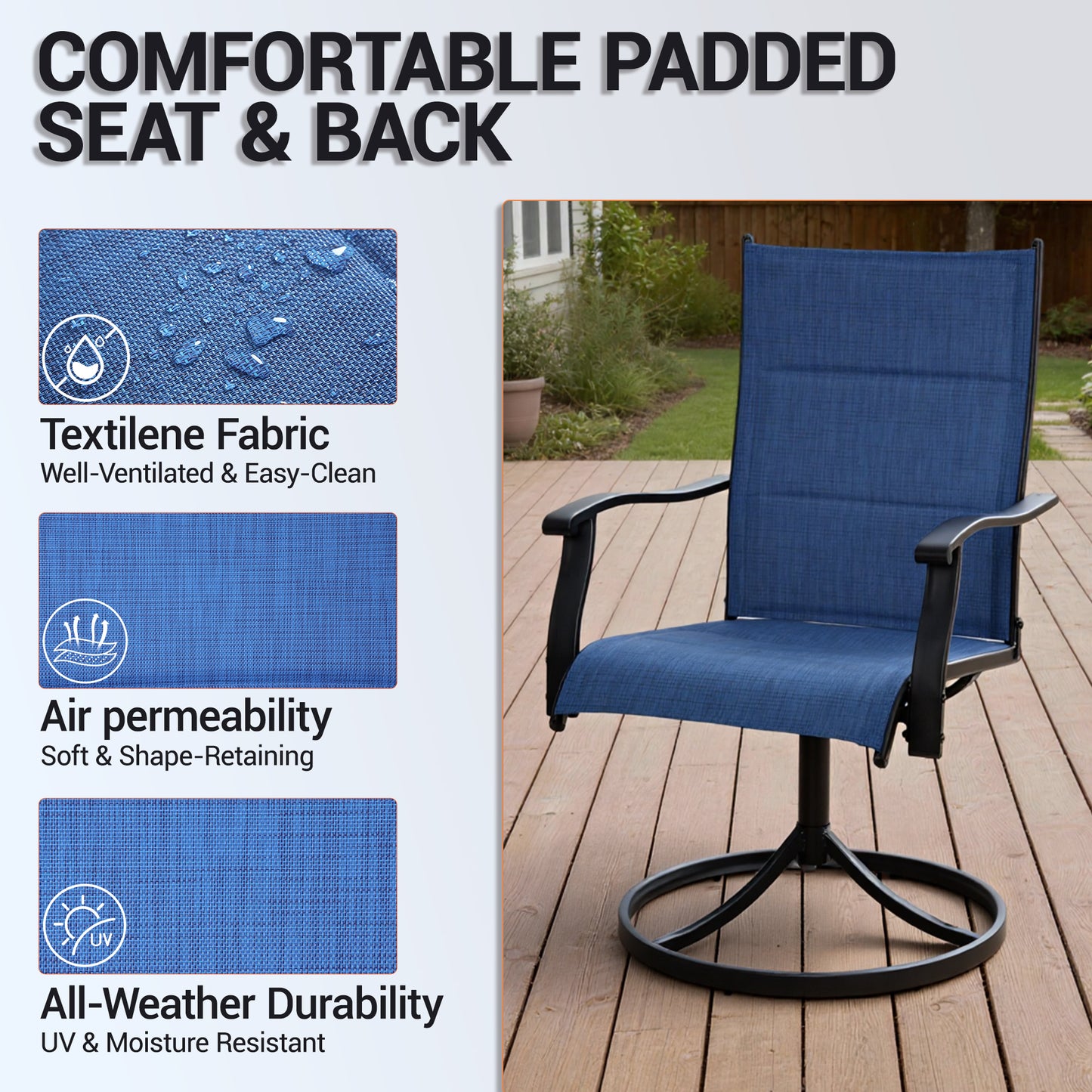 DELMANGO Patio Swivel Chairs Set of 2, Outdoor Dining Chairs High Back, All-Weather Textilene Swivel Rocker Chair for Lawn Porch Garden, Blue