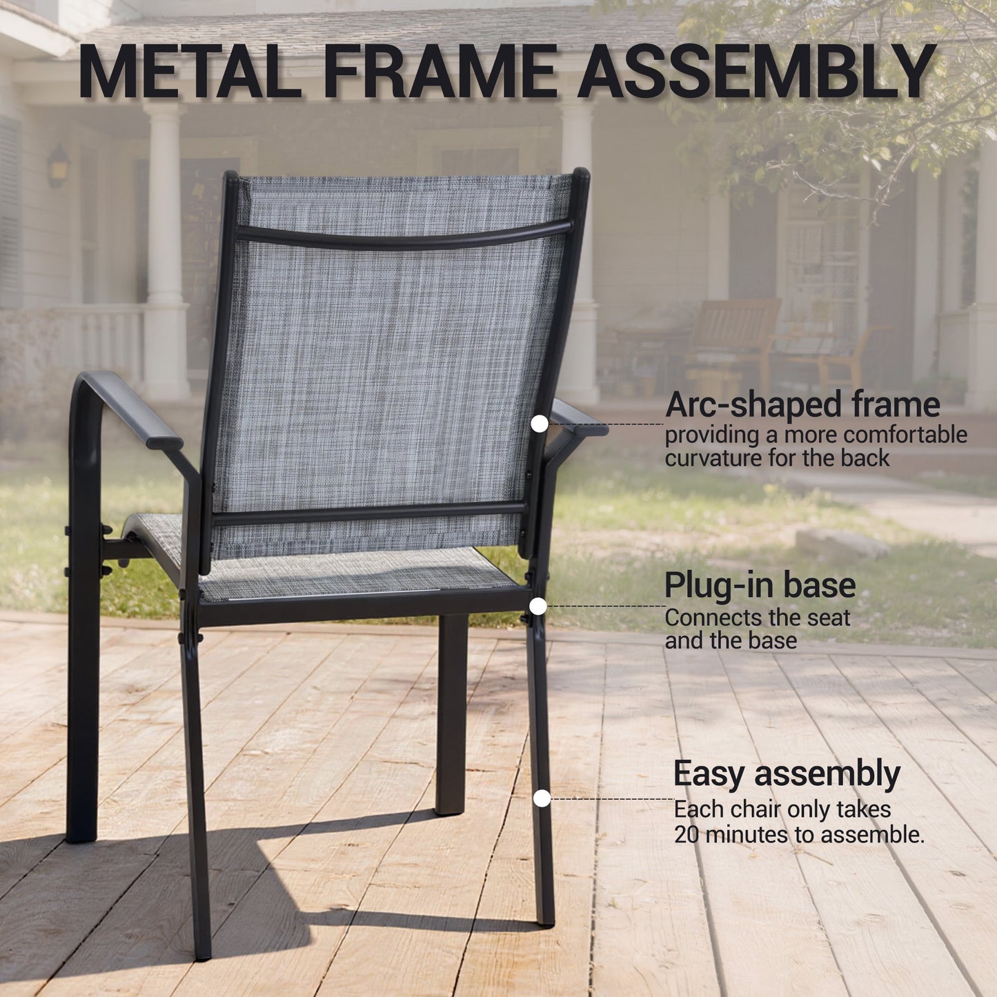 DELMANGO Patio Chairs Set of 8, Outdoor Dining Chairs High Back, All-Weather Padded Textilene Dining Chair for Lawn Porch Garden,Gray