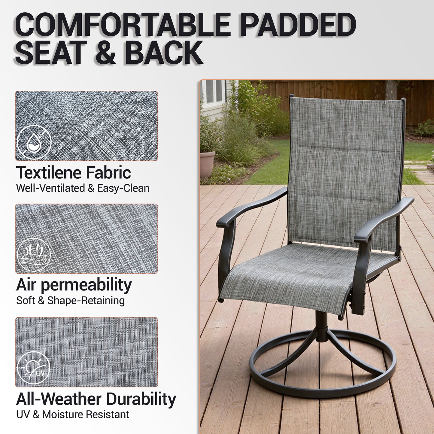 DELMANGO Patio Swivel Chairs Set of 2, Outdoor Dining Chairs High Back, All-Weather Textilene Swivel Rocker Chair for Lawn Porch Garden, Gray