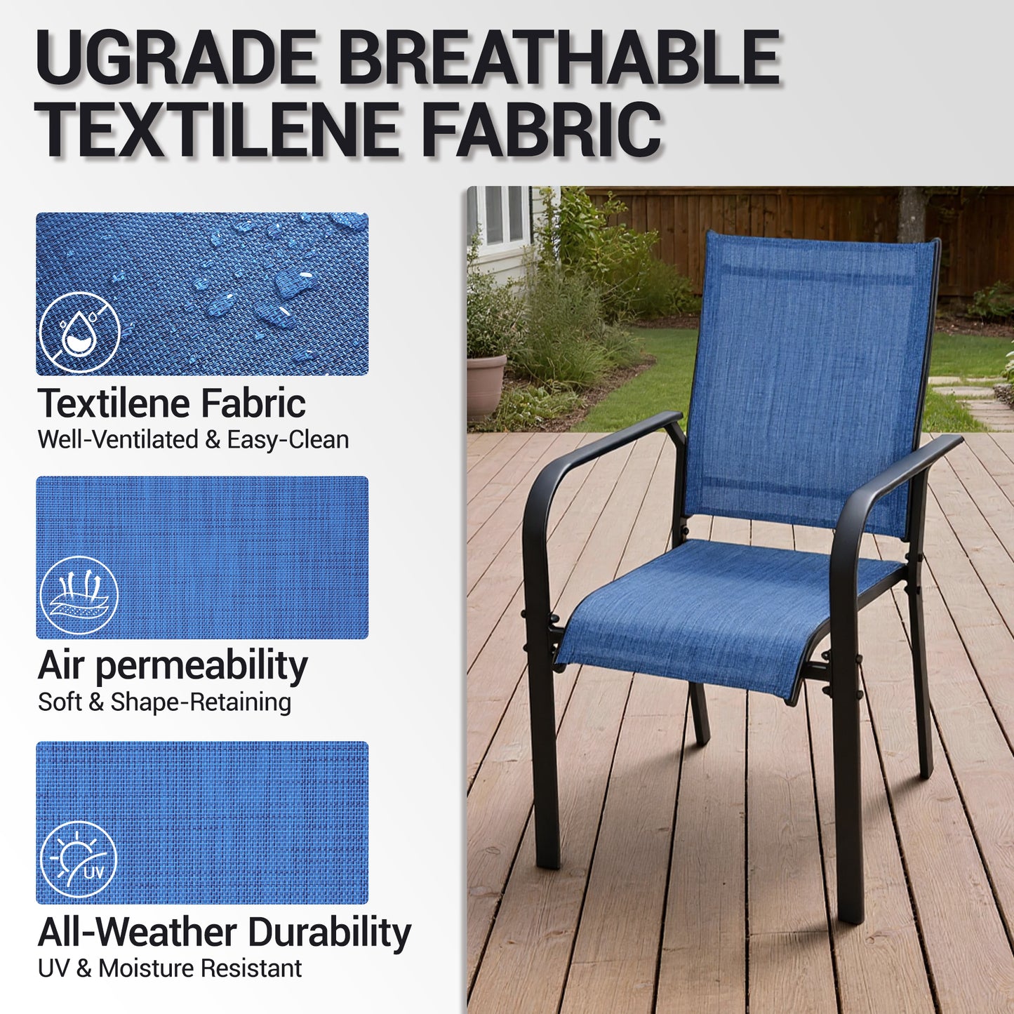 DELMANGO Patio Chairs Set of 4, Outdoor Dining Chairs High Back, All-Weather Padded Textilene Dining Chair for Lawn Porch Garden, Blue(Set of 4)