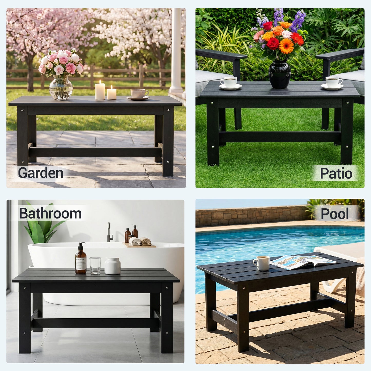 DELMANGO Outdoor HDPE Coffee Table Black