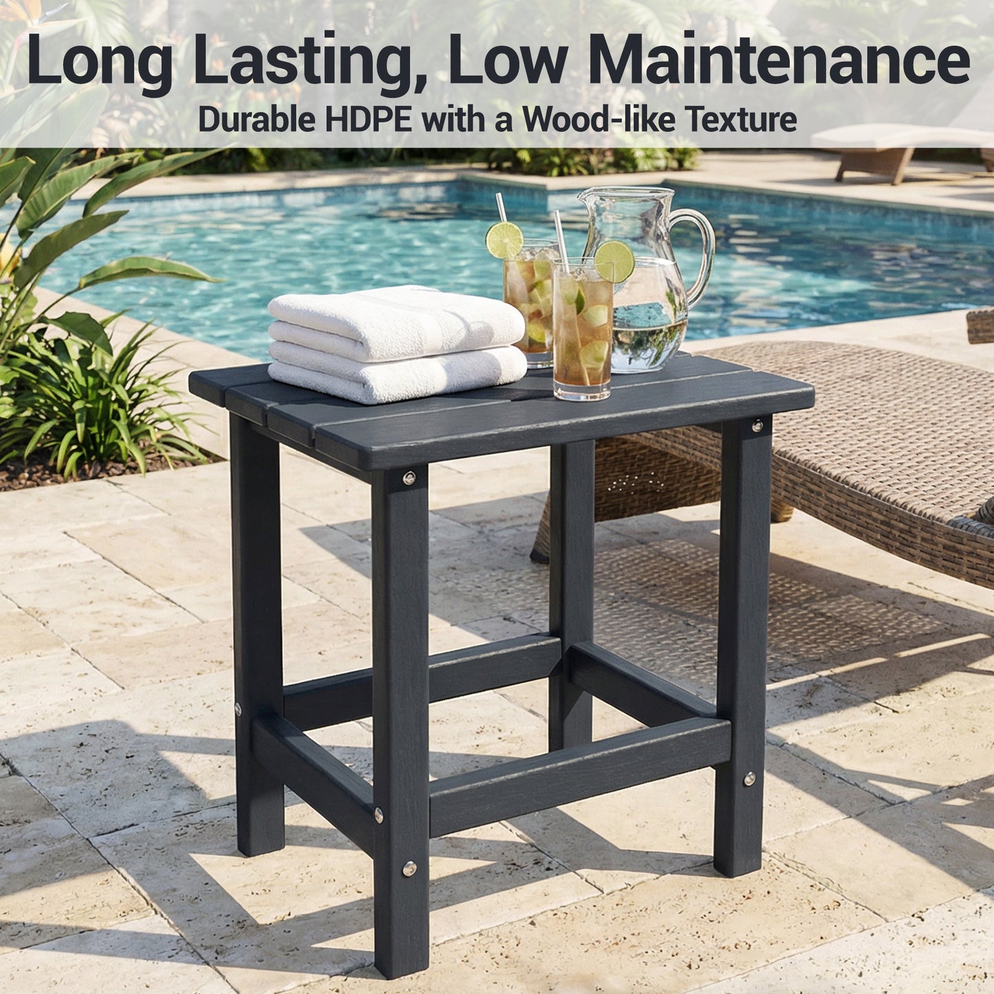 DELMANGO HDPE Outdoor Side Table - All Weather Performance Patio Side Table, Waterproof Small Outdoor End Table for Patio, Garden, Lawn, Pool, Balcony, Living Room Black