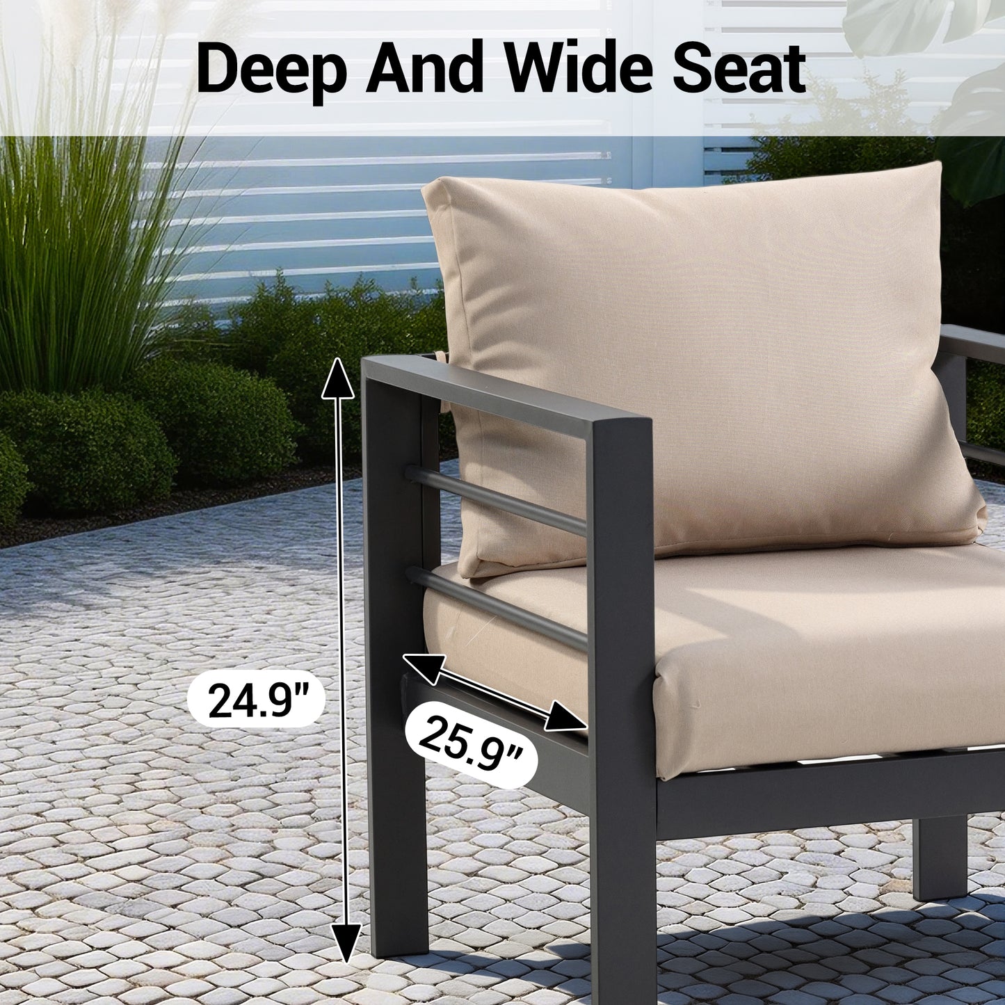 DELMANGO 2 Pieces Outdoor Patio Chairs Set with Removable Washable Cushions, Wide Armrests & All-Weather Metal Frame for Garden, Balcony, Backyard - Beige