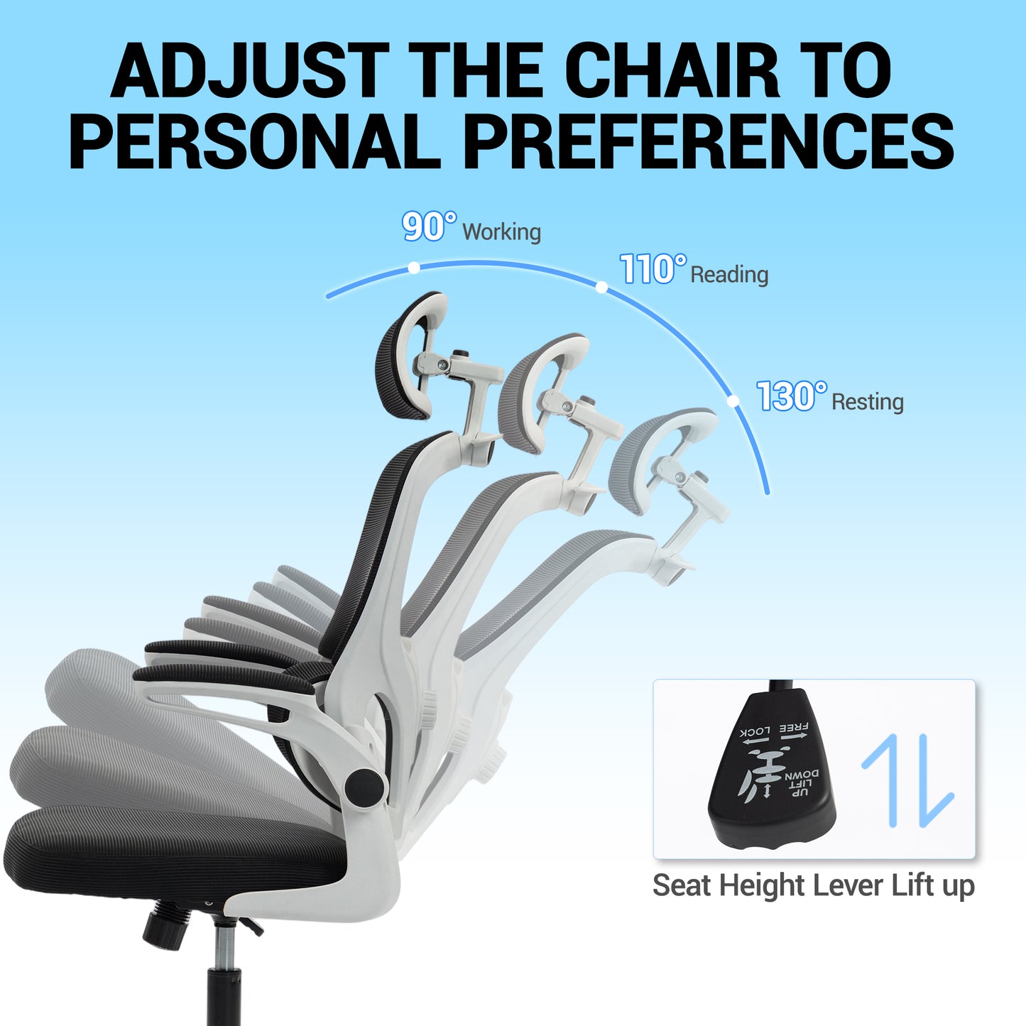 Delmango Office Chair, Ergonomic Desk Chair with Flip-up Arms, Coat Hook, Adjustable Headrest and Lumber Support, Mesh Computer Chair, 330 LBS, Gray