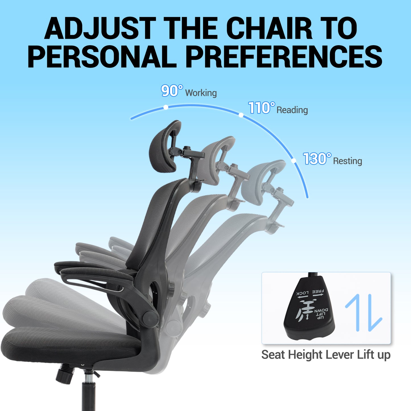 Delmango Office Chair, Ergonomic Desk Chair with Flip-up Arms, Coat Hook, Adjustable Headrest and Lumber Support, Mesh Computer Chair, 330 LBS, Black