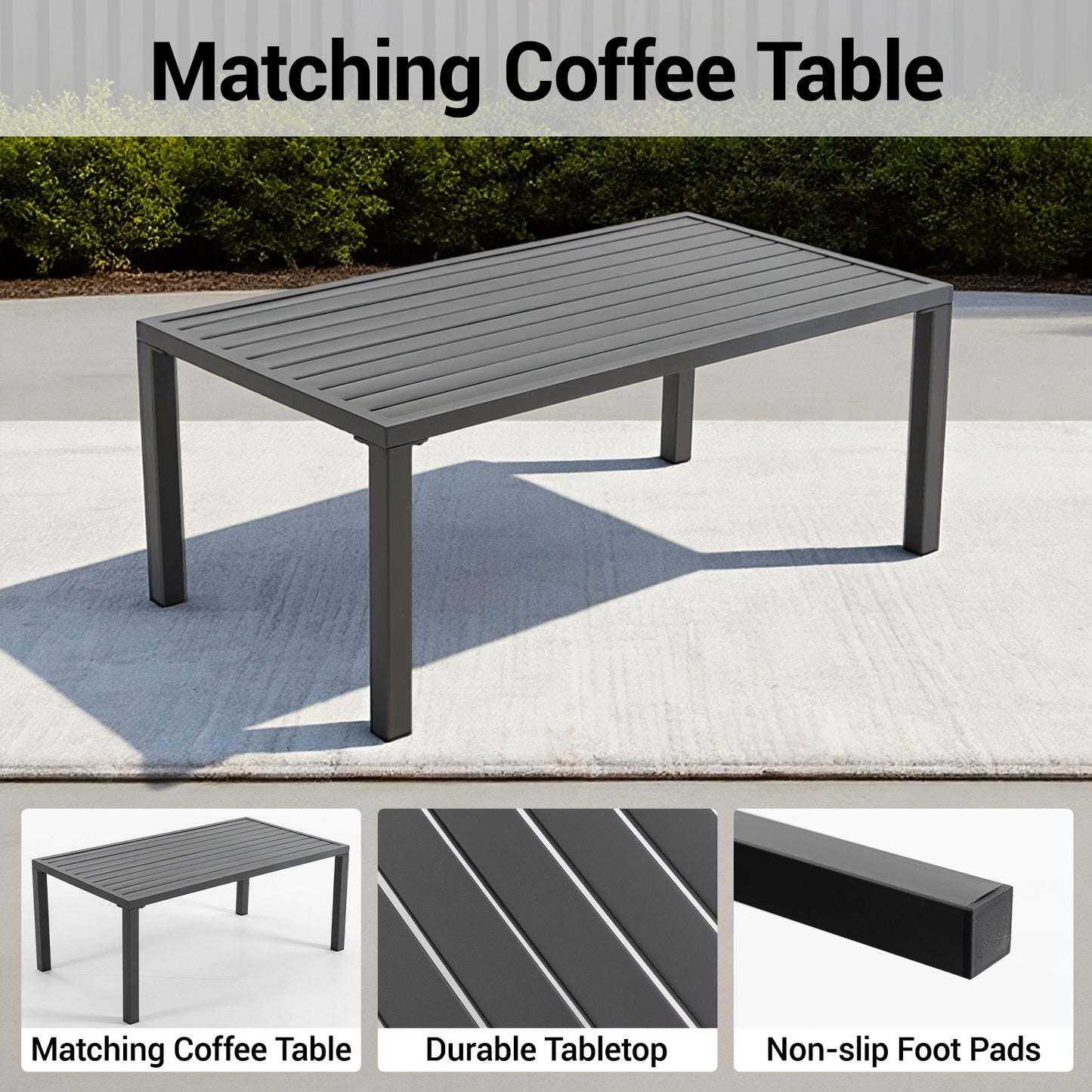 DELMANGO 4 Pieces Patio Furniture Set, Metal Outdoor Patio Furniture Conversation Set with Coffee Table, Outdoor Sofa Sets for Balcony, Porch, Poolside, Grey