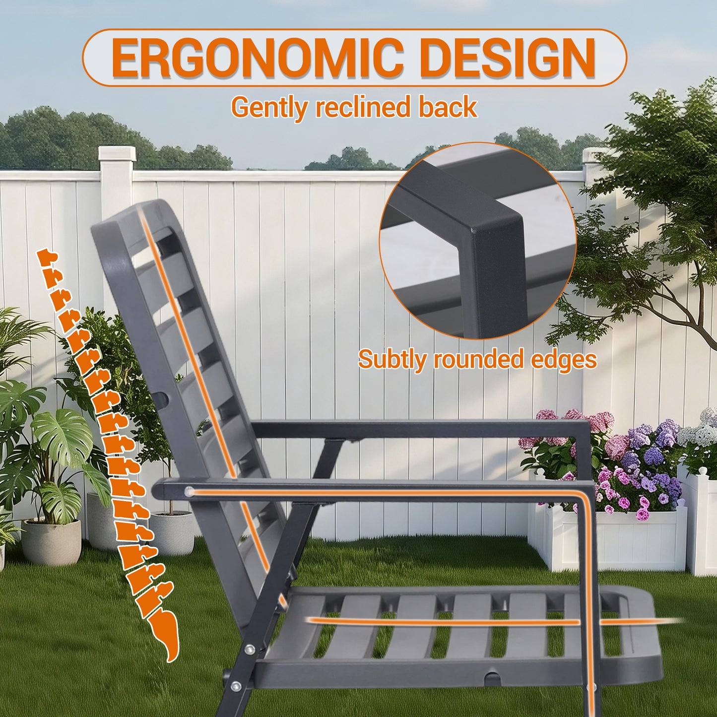 DELMANGO Outdoor Dining Chairs Set of 2, All-Weather PP-Patio Chairs, Metal Frame Outdoor Chairs, Waterproof Restaurant Chairs for Front Porch, Balcony Chairs for Backyard Garden, Grey