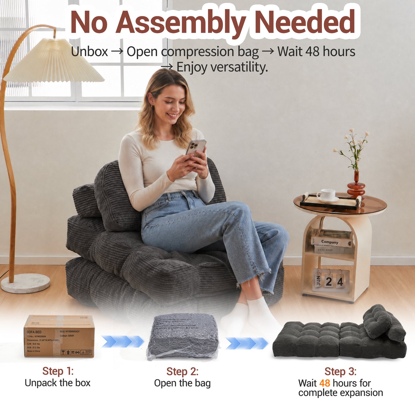 Delmango Folding Sofa Bed Convertible Futon Couch with Pillow for Adults and Kids Gray