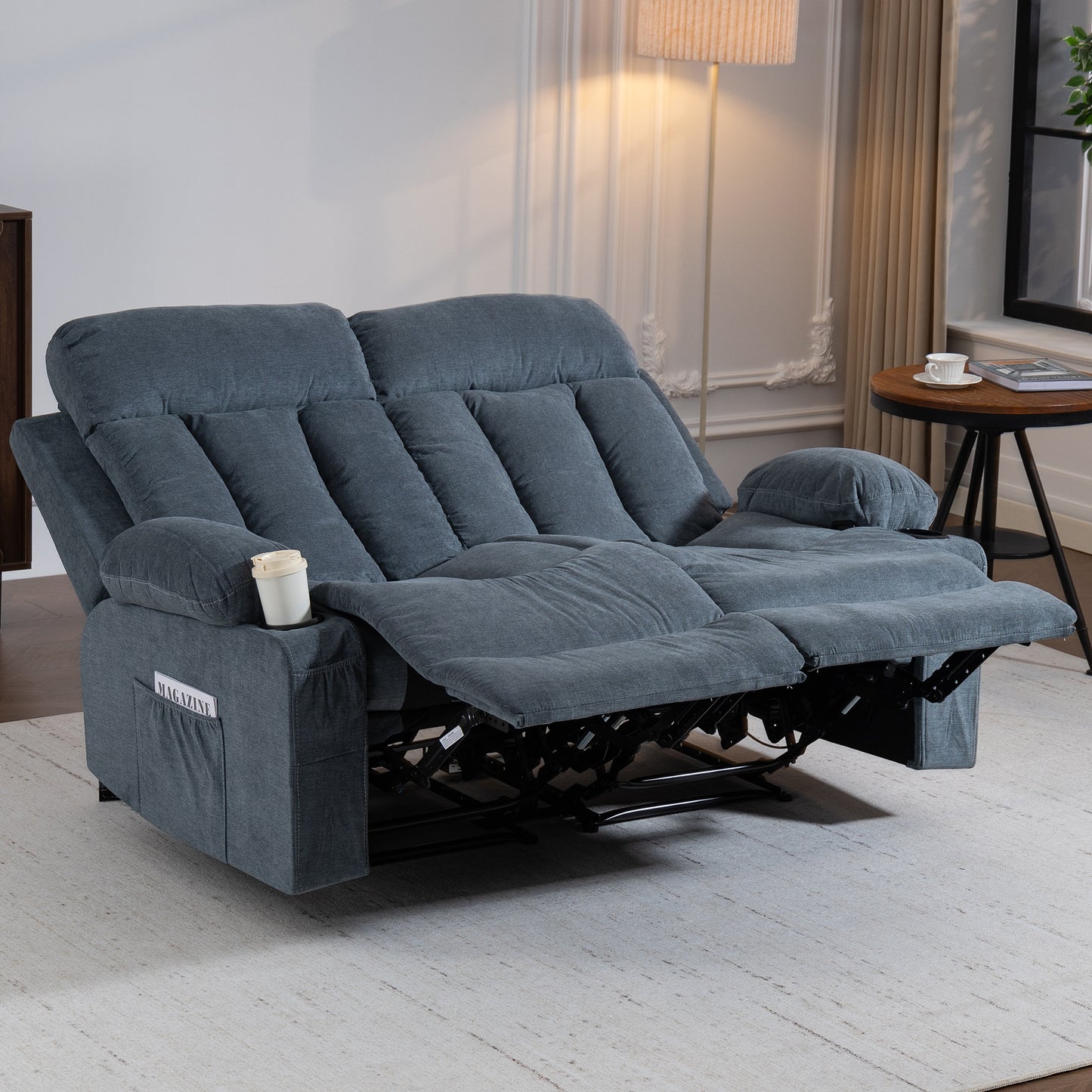 DELMANGO 2-Seater Loveseat Recliner Sofa with Cup Holders, Manual Reclining Dual Seat Couch for Living Room, Home Theater & Small Spaces, Blue