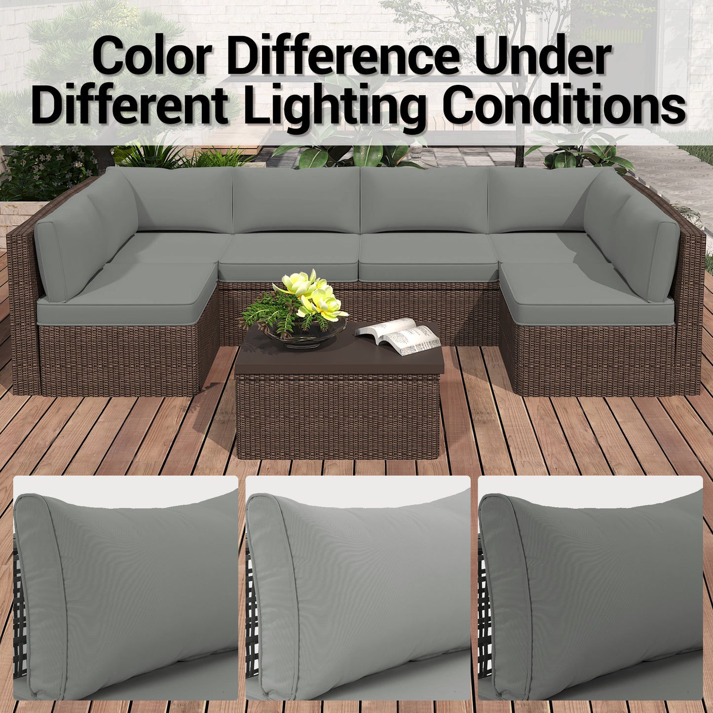 DELMANGO Outdoor Replacement Cushions 14-Piece Deep Seat Water-Resistant Patio Furniture Cushions for 6-Seat Sectional Rattan Sets, Grey