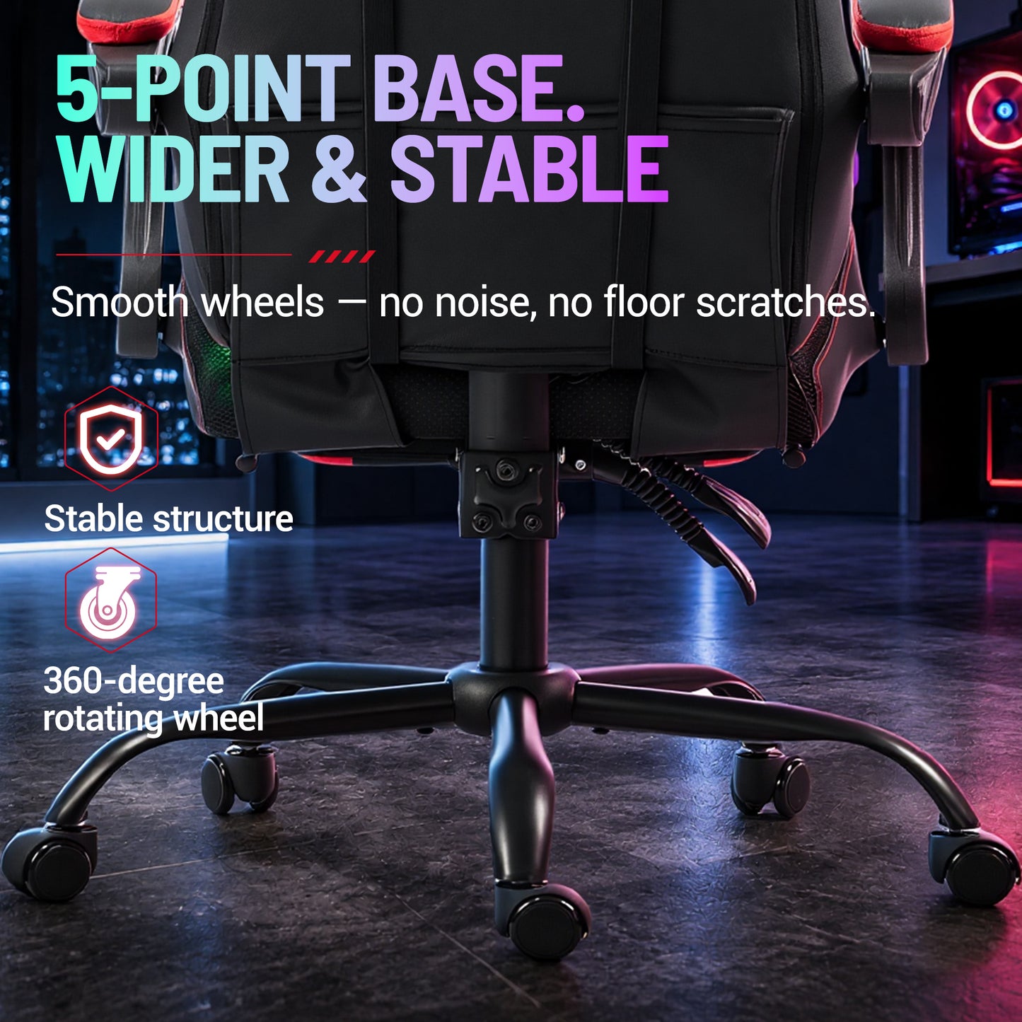 Delmango RGB Ergonomic Gaming Chair with Massage, LED Lights, Footrest, Lumbar Support, Red