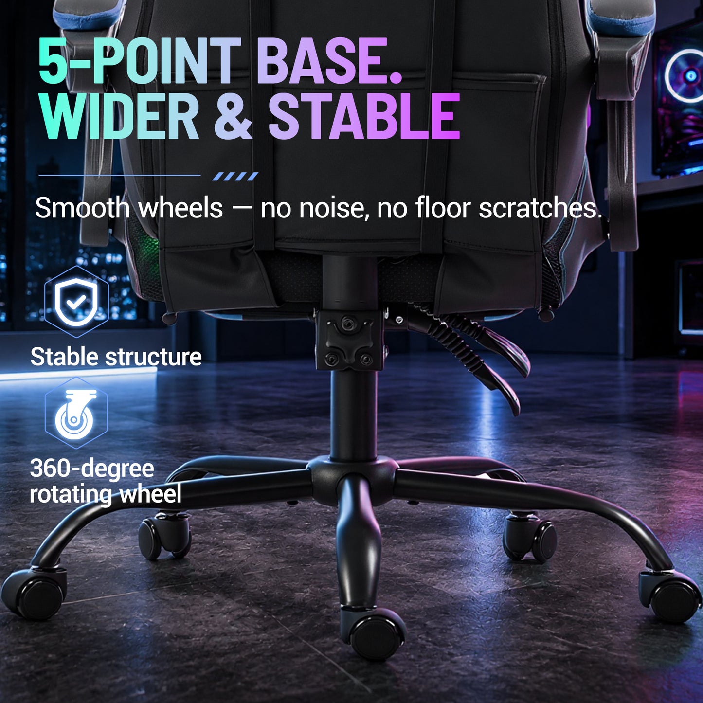 Delmango RGB Ergonomic Gaming Chair with Massage, LED Lights, Footrest, Lumbar Support, Blue