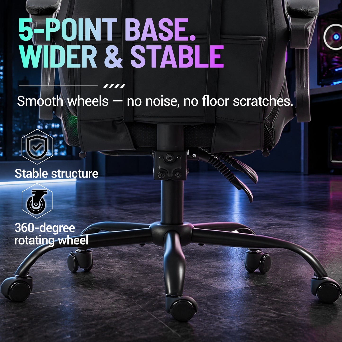 Delmango RGB Ergonomic Gaming Chair with Massage, LED Lights, Footrest, Lumbar Support, Black