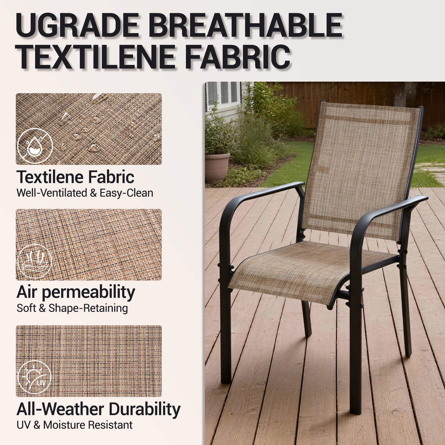 DELMANGO Patio Chairs Set of 4, Outdoor Dining Chairs High Back, All-Weather Padded Textilene Dining Chair for Lawn Porch Garden, Brown(Set of 4)