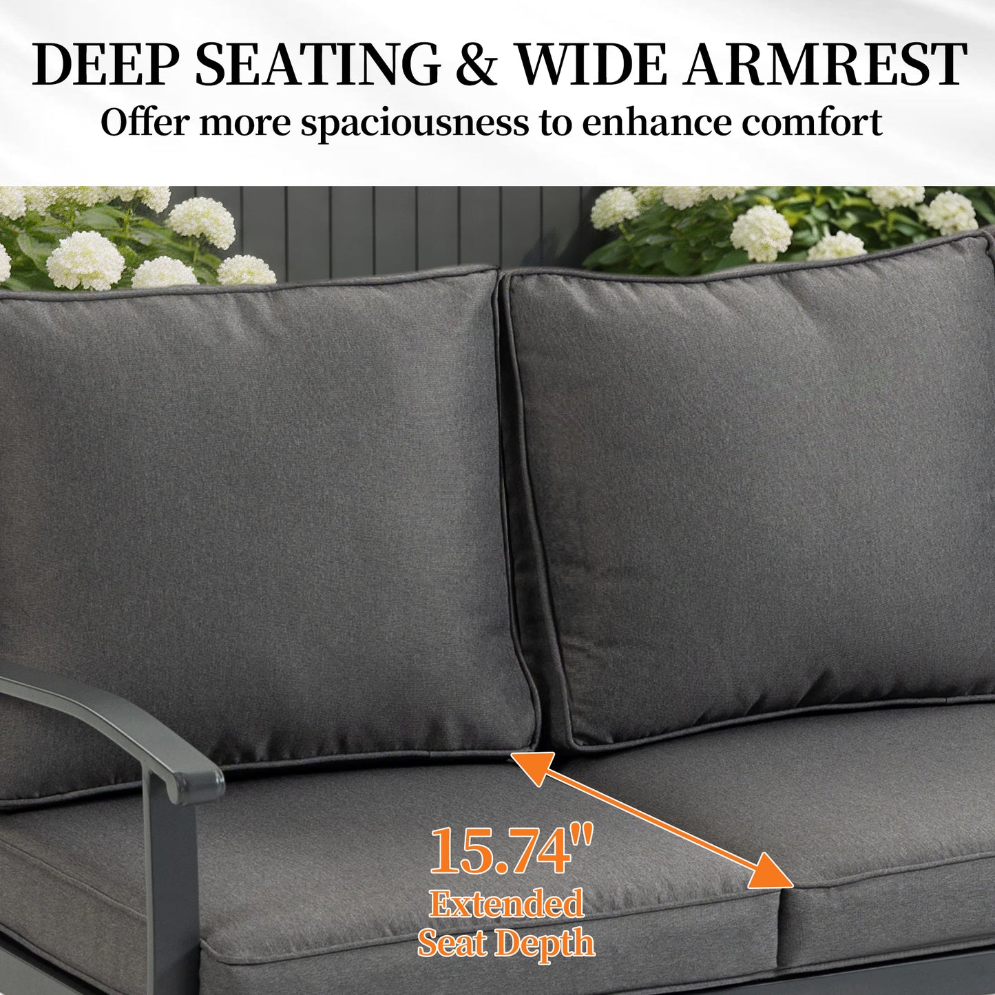 DELMANGO Outdoor Patio Furniture Set, 1 PCS 3-Seat, All-Weather Metal Modern Outside Sofa with Washable Thick Cushion for Garden/Backyard/Porch, Grey