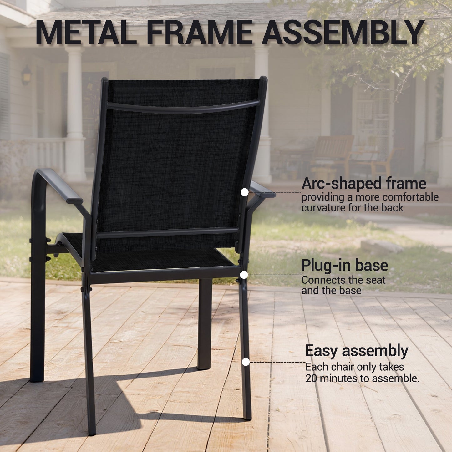 DELMANGO Patio Chairs Set of 4, Outdoor Dining Chairs High Back, All-Weather Padded Textilene Dining Chair for Lawn Porch Garden, Black(Set of 4)