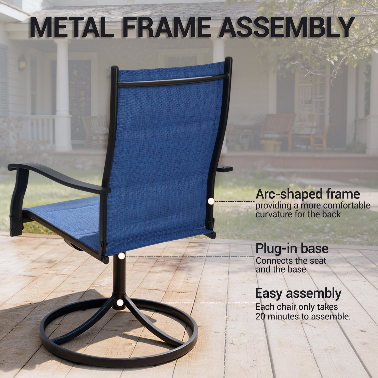 DELMANGO Patio Swivel Chairs Set of 8, Outdoor Dining Chairs High Back, All-Weather Textilene Swivel Rocker Chair for Lawn Porch Garden, Blue