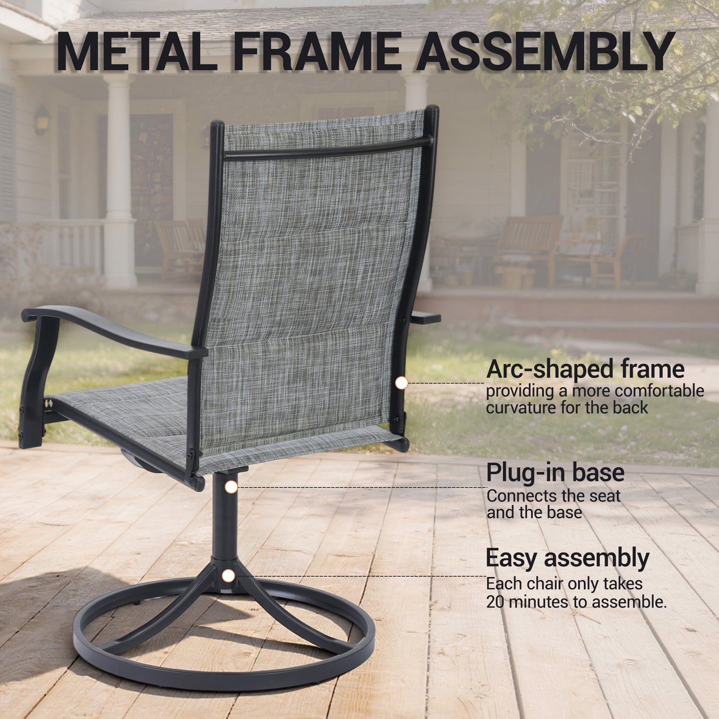 DELMANGO Patio Swivel Chairs Set of 8, Outdoor Dining Chairs High Back, All-Weather Textilene Swivel Rocker Chair for Lawn Porch Garden, Gray