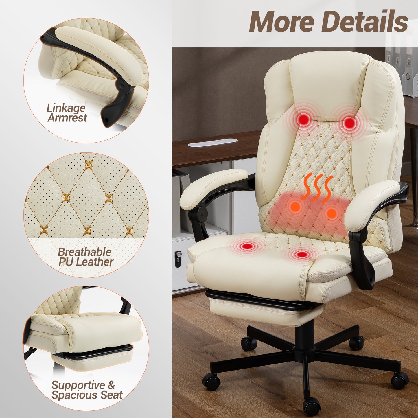 DELMANGO Massage Office Chair with Footrest, 6-Point Vibration Heating Executive Desk Chair, Ergonomic Home Office Chair, Brown (Copy)