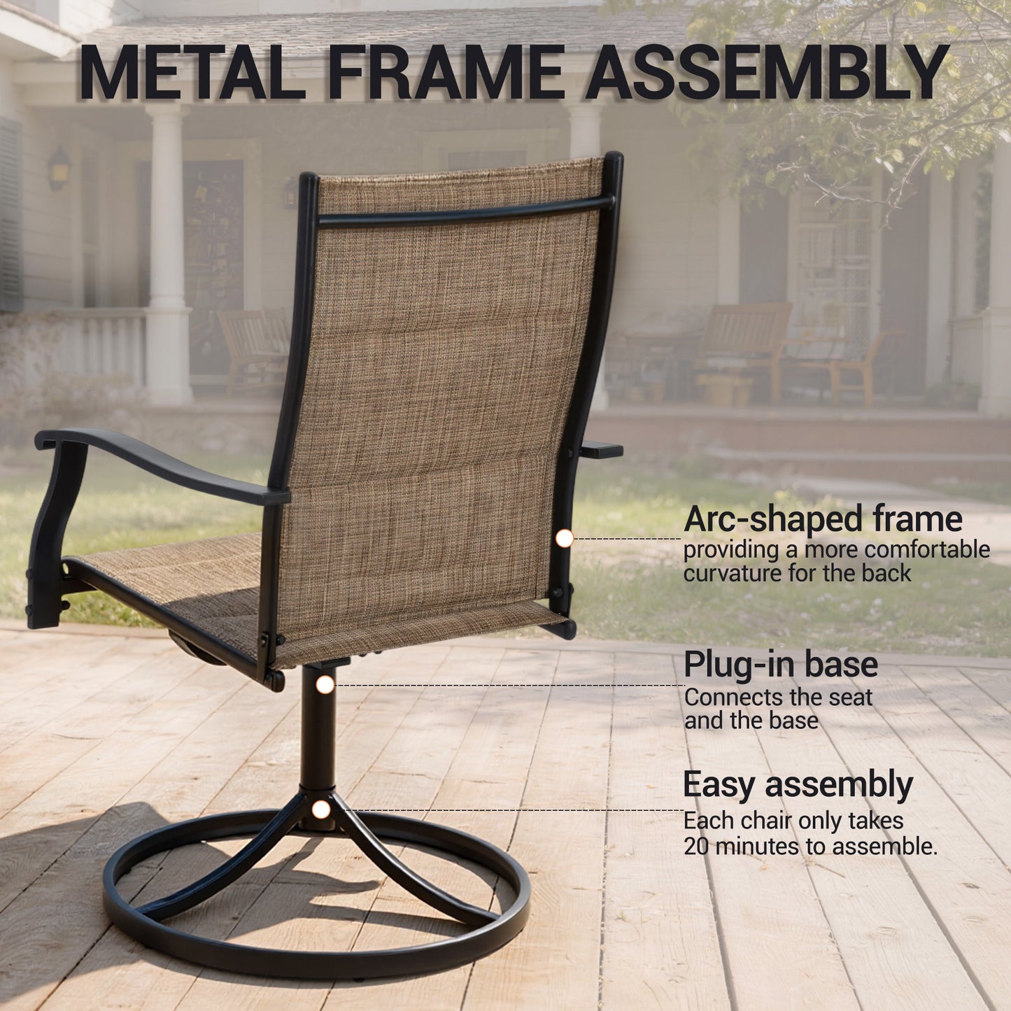 DELMANGO Patio Swivel Chairs Set of 6, Outdoor Dining Chairs High Back, All-Weather Textilene Swivel Rocker Chair for Lawn Porch Garden, Brown