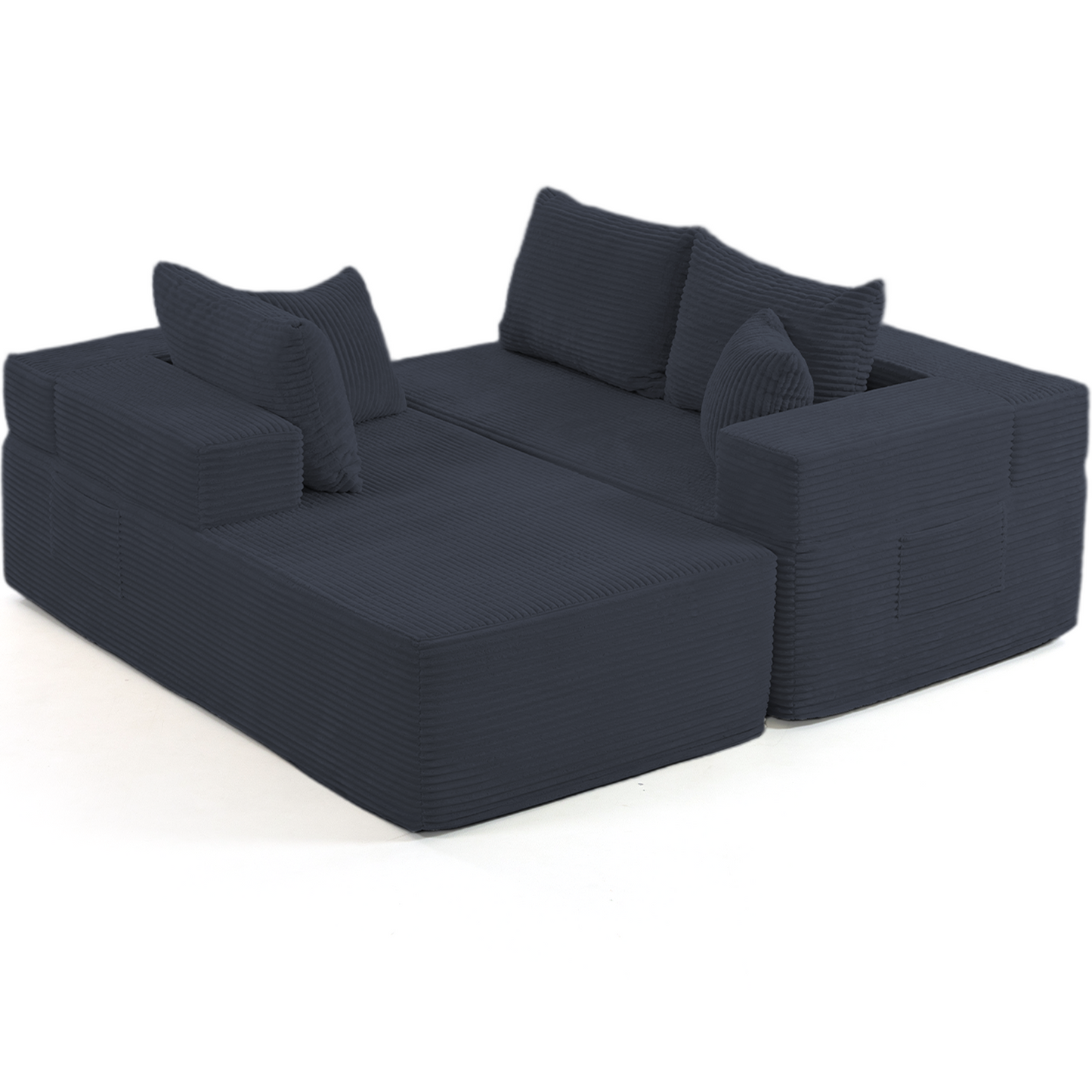 DELMANGO Modular Sectional Sofa with L-Shape Chaise, Corduroy Boneless Couch Set for Living Room, No Assembly Required, Black